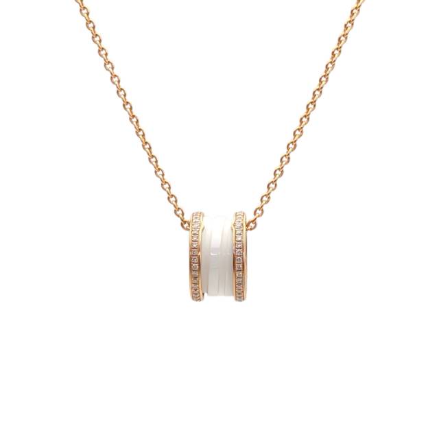 BVLGARI B.ZERO1 Necklace With Diamonds & White Ceramic 18K Pink Gold
