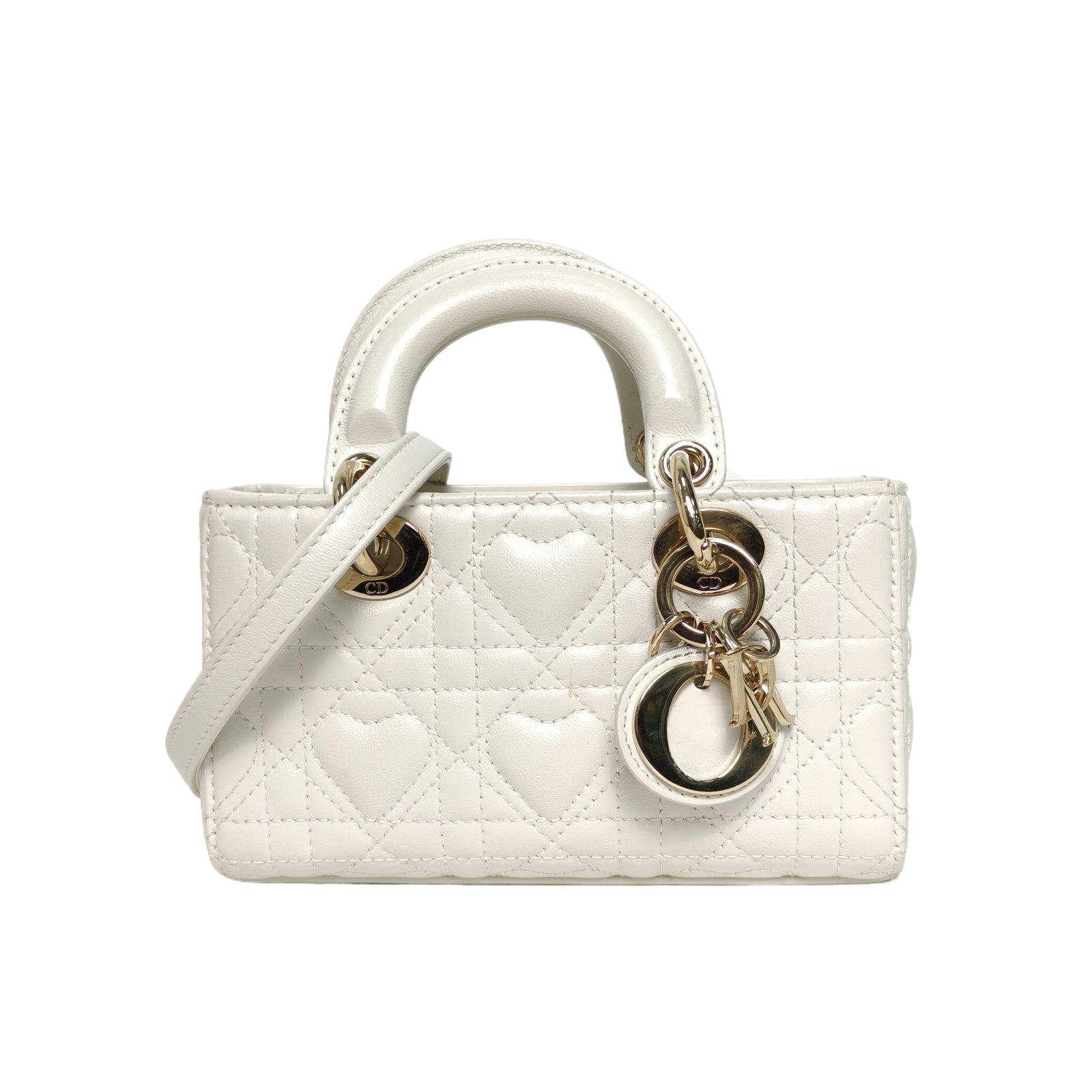 Dior Lady D-Joy Super Mini 16 Bag in White Quilted Leather