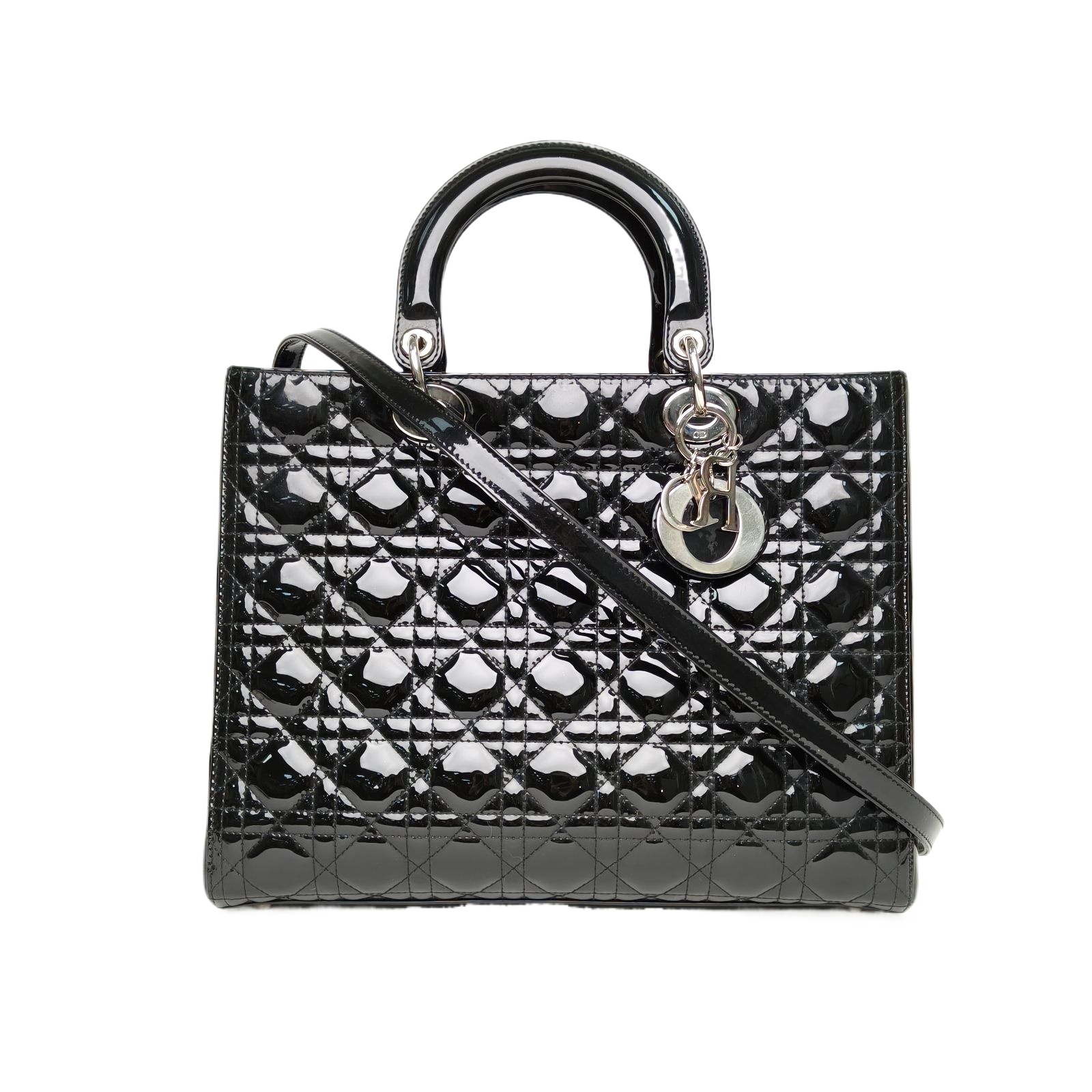 Dior Lady Dior Medium 32cm Black Patent Leather