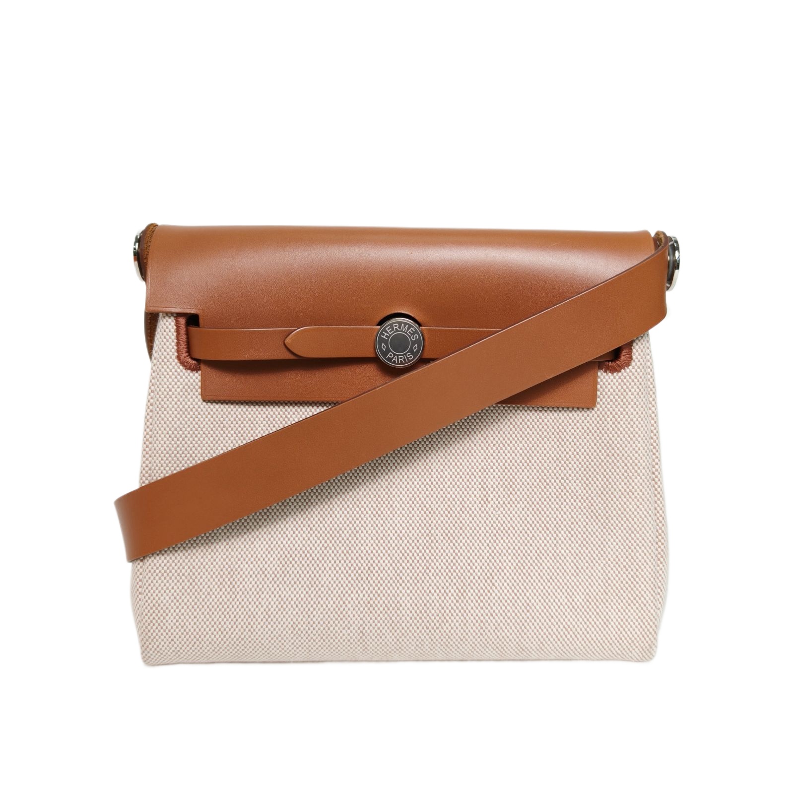 Hermes Herbag Zip 20cm 14 Beige/34 Fauve Canvas and Hunter Leather