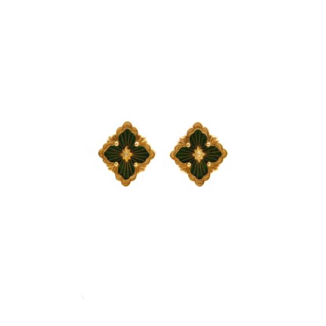 BUCCELLATI Opera Tulle Earrings With Green Enamel 18K yellow gold