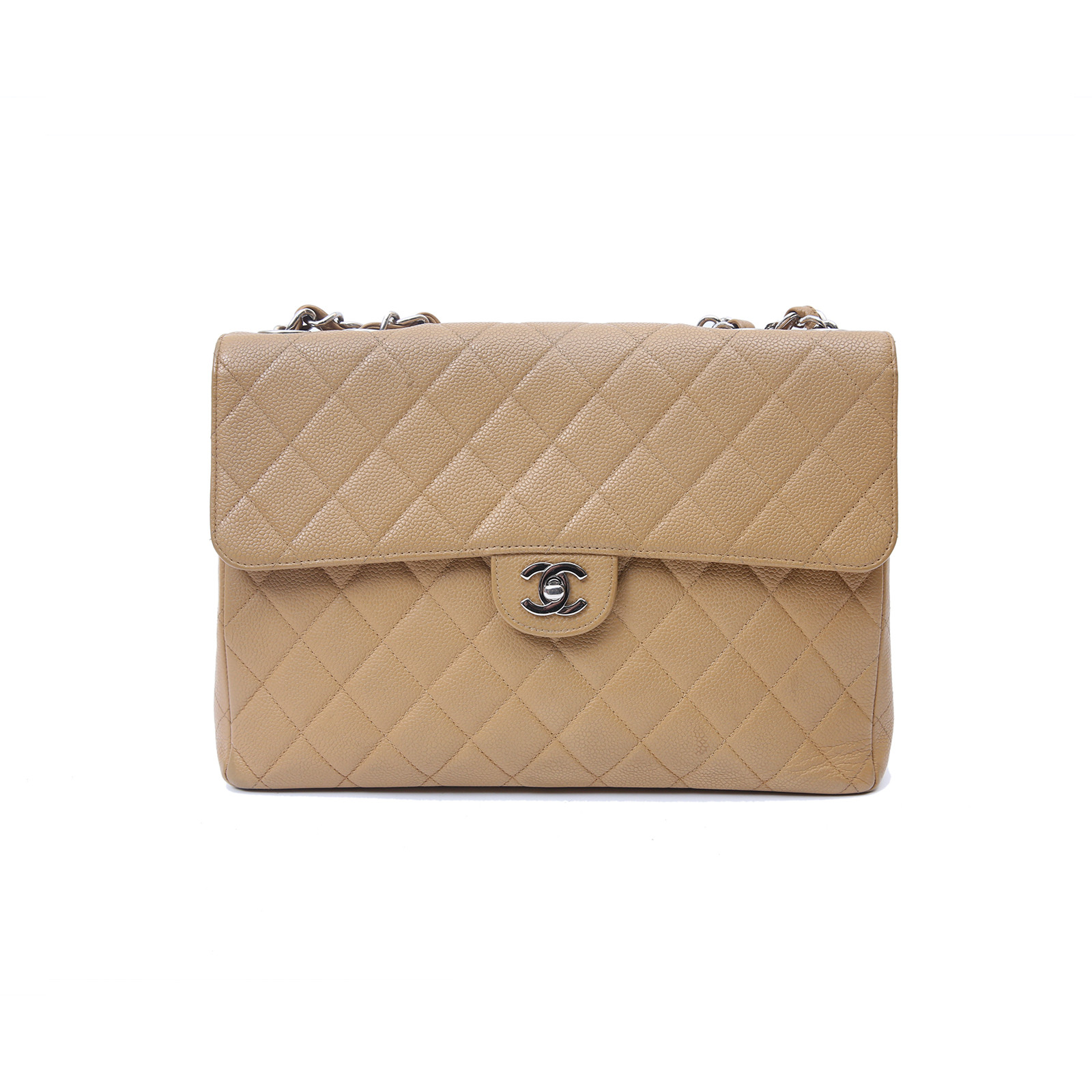 CHANEL Vintage Flap Bag Beige Leather