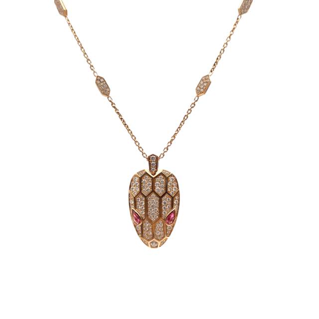 BVLGARI SERPENTI FOREVER NECKLACE WITH DIAMONDS 18K PINK GOLD
