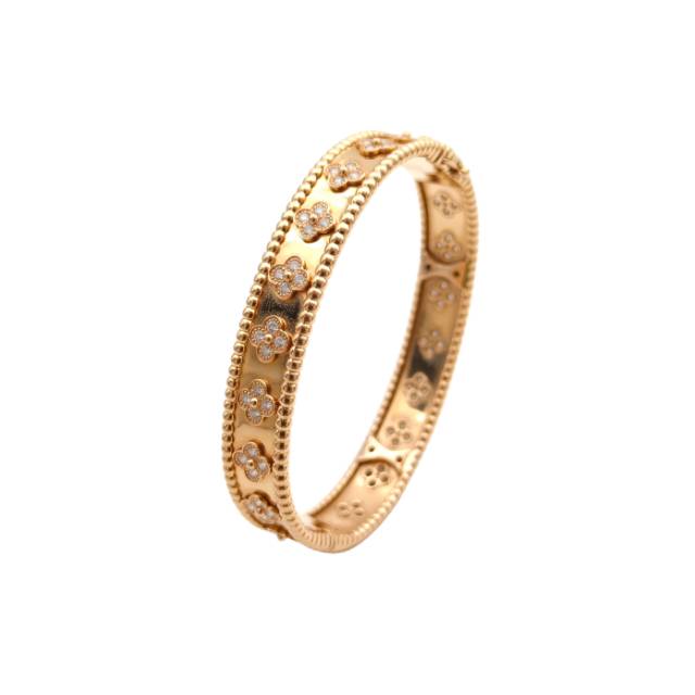 VAN CLEEF & ARPELS PERLÉE PERLÉE CLOVERS WIDE BANGLE WITH DIAMONDS 18K PINK GOLD