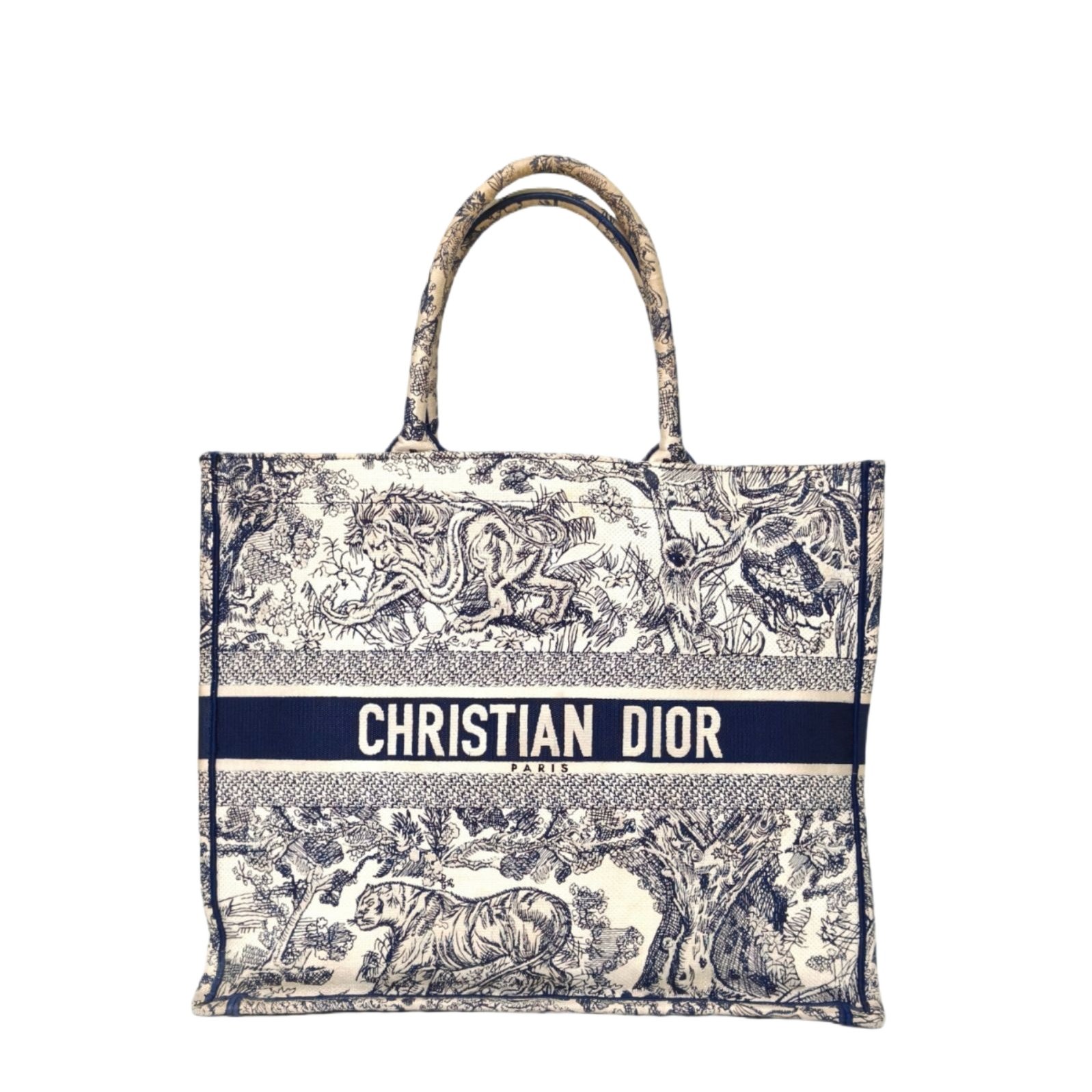 Dior Book Tote Large 42 Blue Canvas 2022 Toile de Jouy Tiger Embroidery