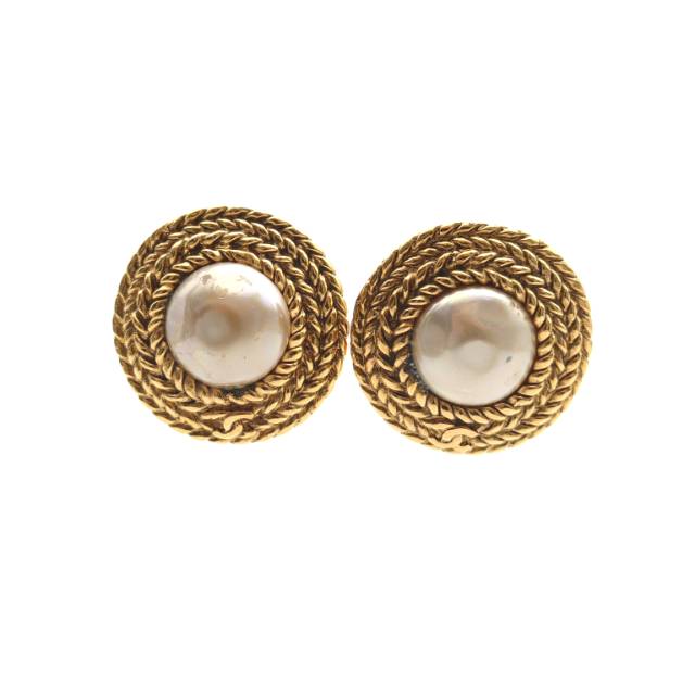 CHANEL PEARL & WHEAT EAR CLIPS ALLOY