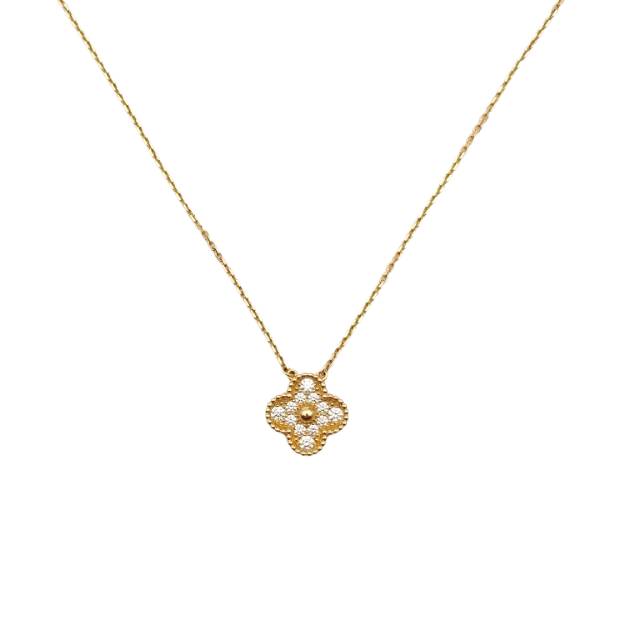 VAN CLEEF & ARPELS VINTAGE ALHAMBRA FULL DIAMOND NECKLACE 18K YELLOW GOLD