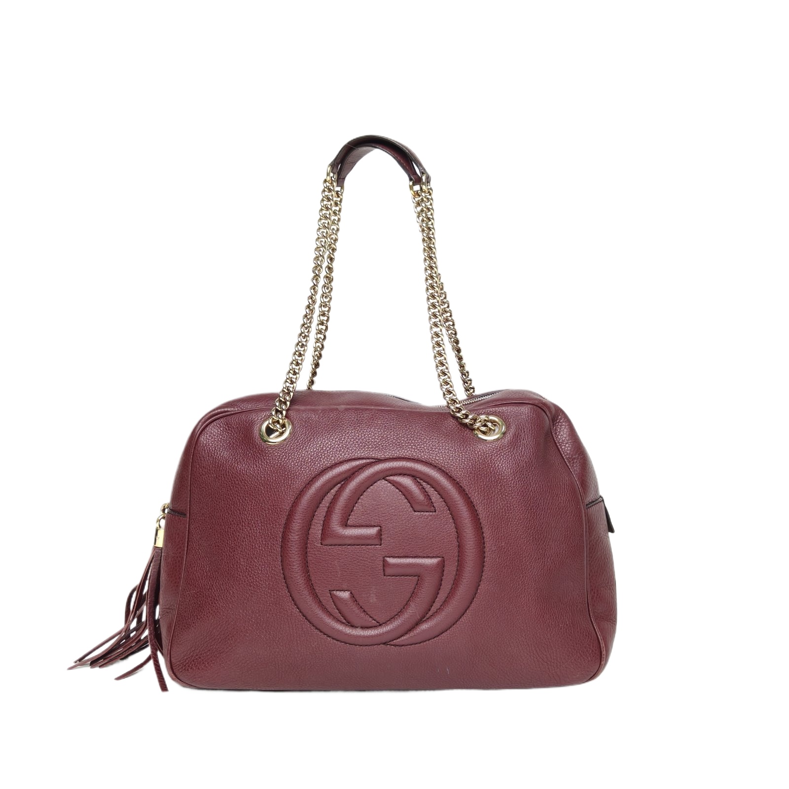 Gucci Soho Chain Shoulder Bag Wine Red Leather