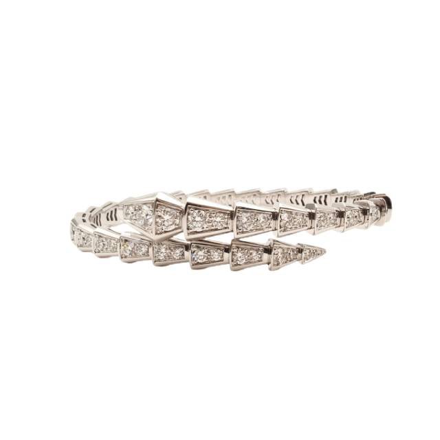 BVLGARI Serpenti Viper Full Pavé Diamond Bracelet 18K White Gold