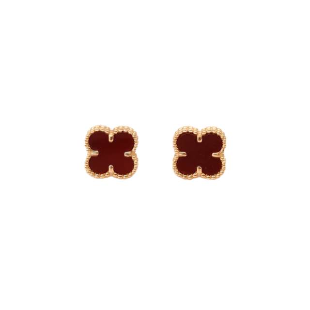 VAN CLEEF & ARPELS Sweet Alhambra Small Carnelian Stud Earrings 18K Pink Gold