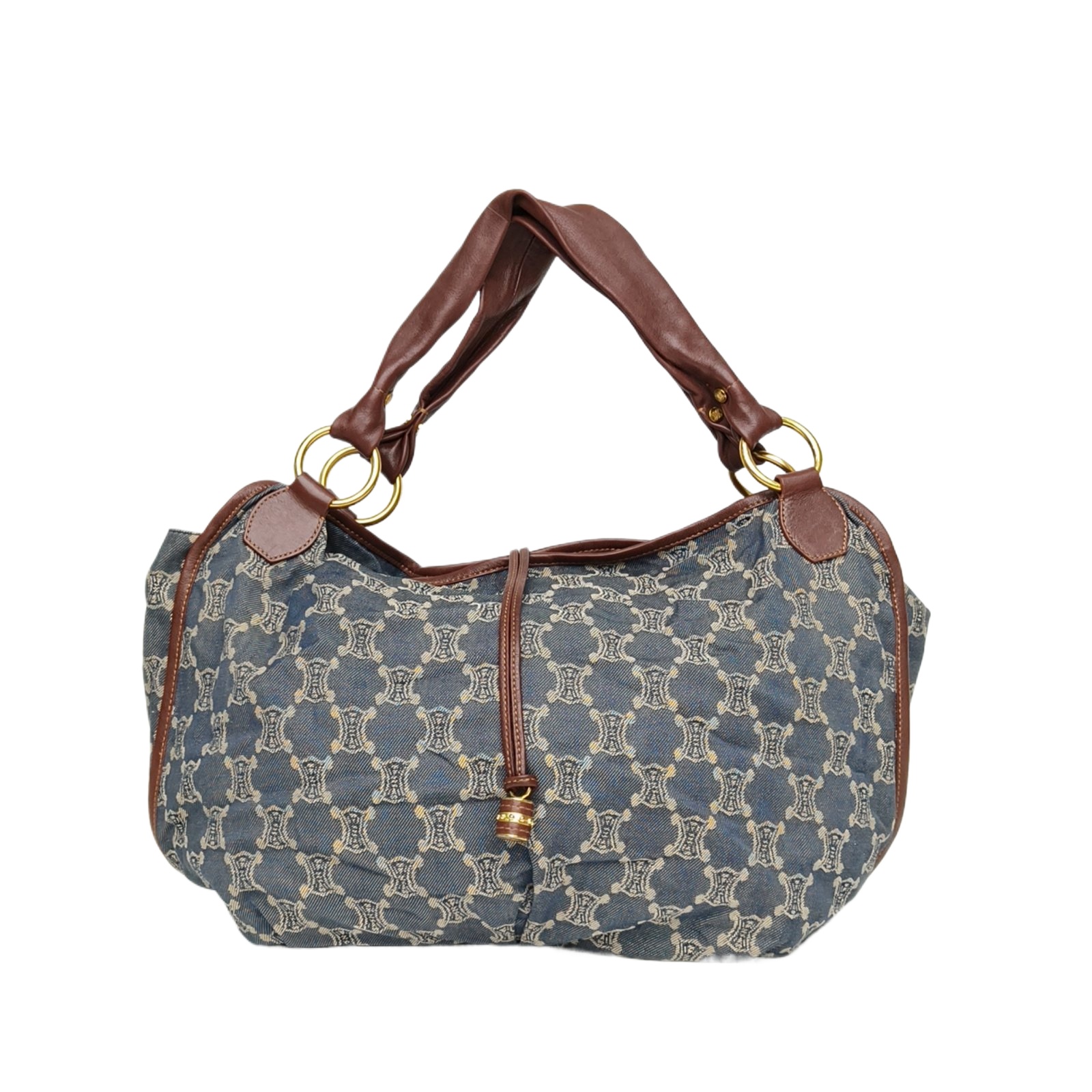 Celine Vintage Triomphe Hobo Denim Blue Denim