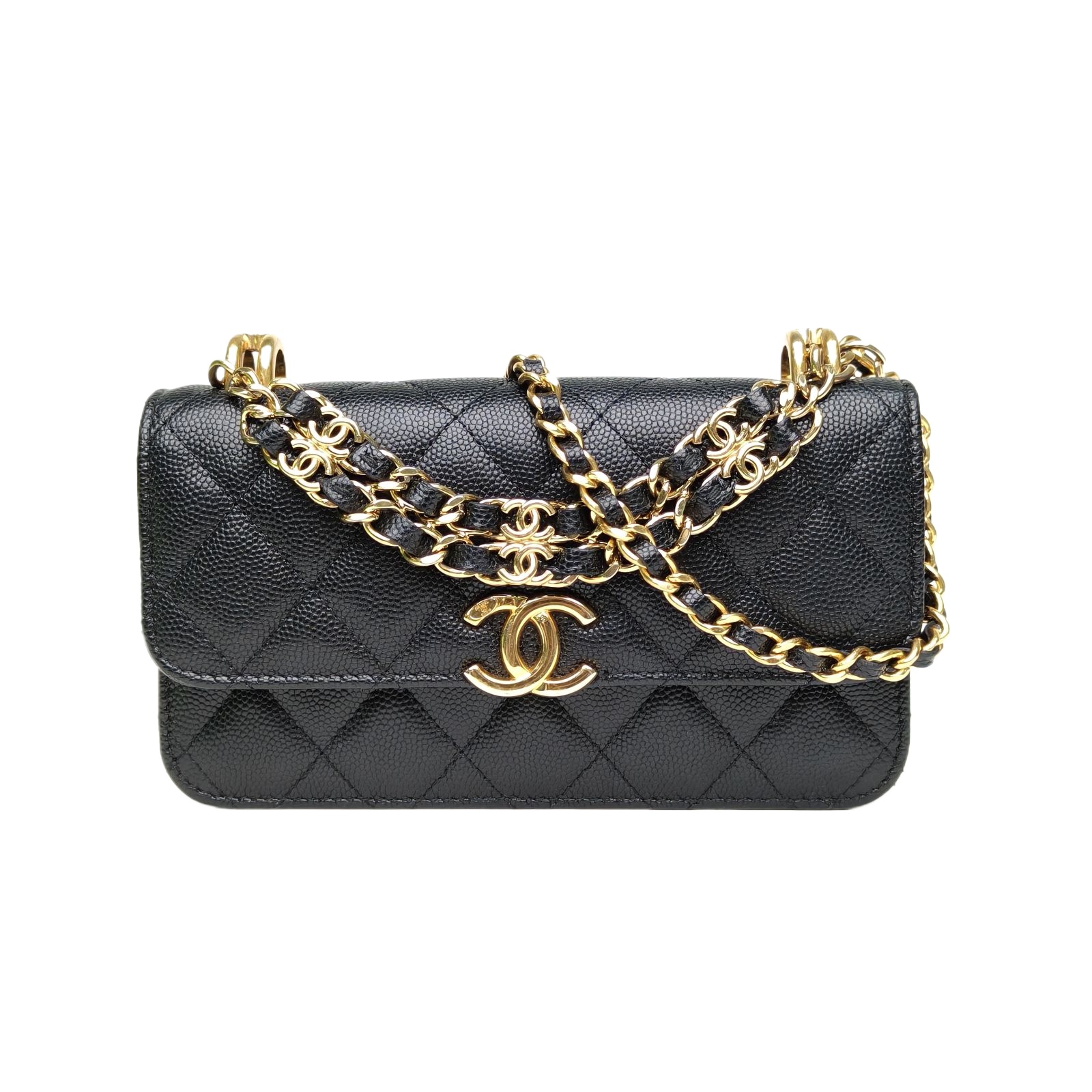 Chanel 22K Phone Holder WOC 17 Black Caviar Leather