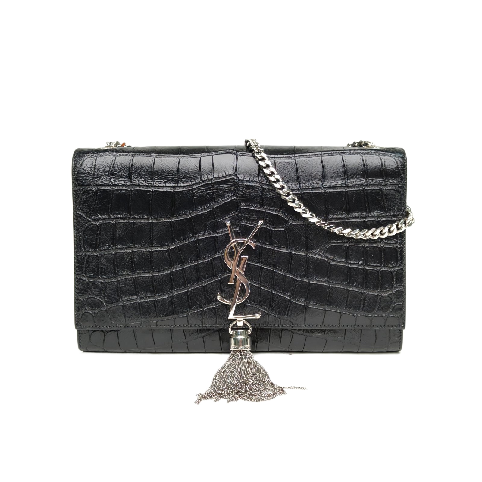 Saint Laurent Kate Medium 24 Black Crocodile Embossed Leather