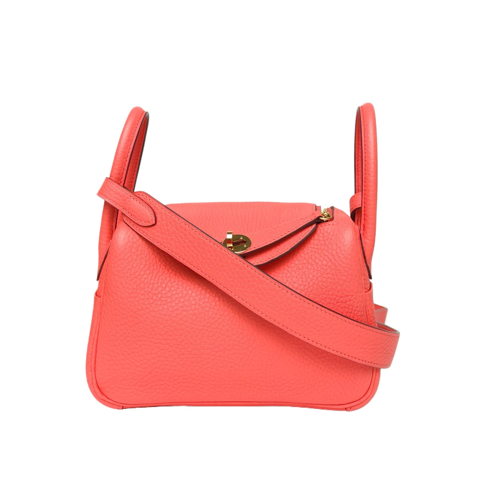 HERMES Lindy Mini 19 Rose Texas Clemence Leather