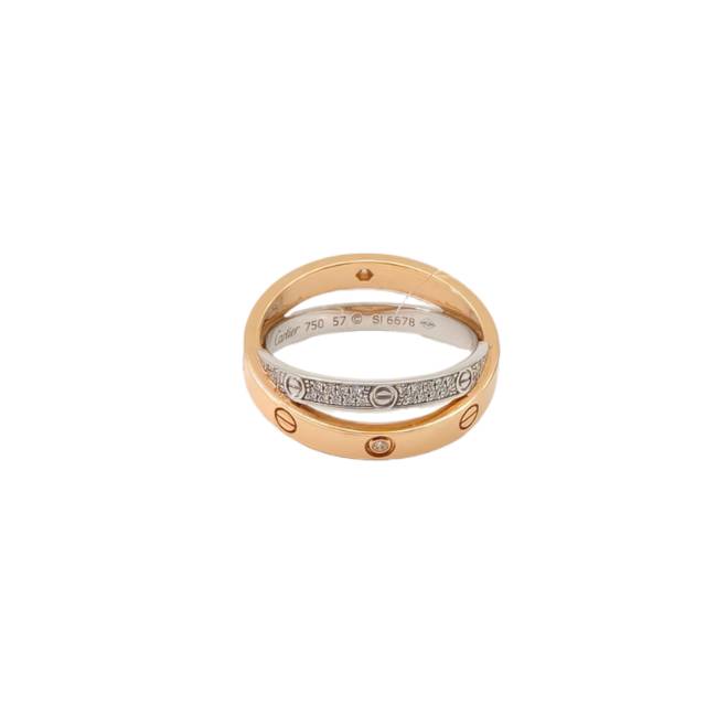 CARTIER LOVE Double Band Ring 18K White Gold & 18K Pink Gold with Diamond