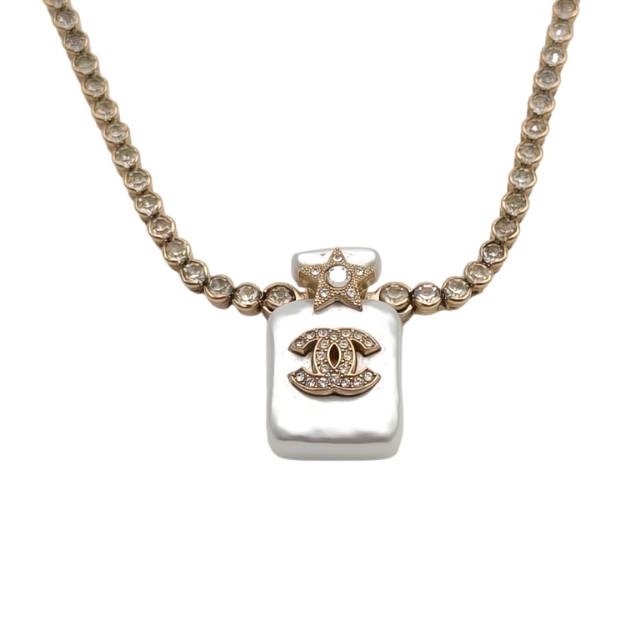 CHANEL Perfume Bottle Necklace Alloy with Crystals