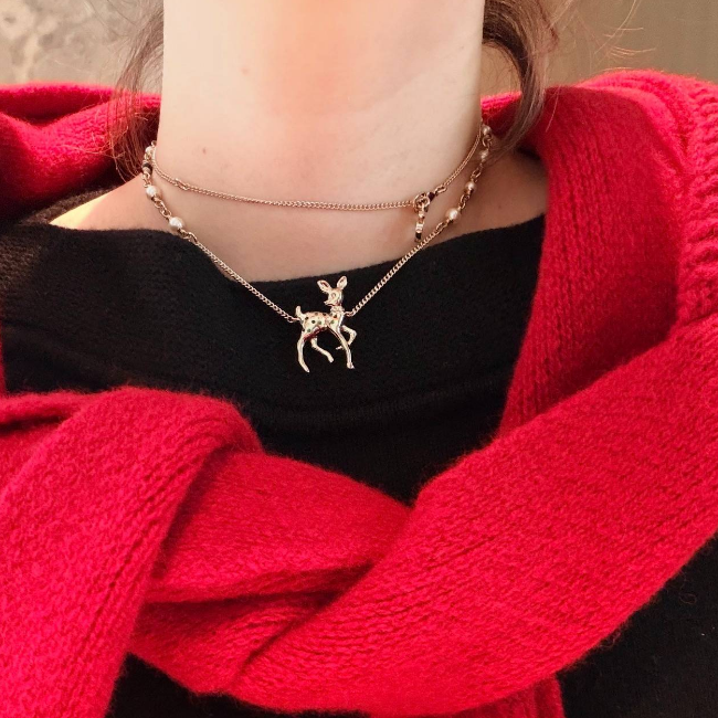 CHANEL 26C Reindeer Sweater Necklace Alloy