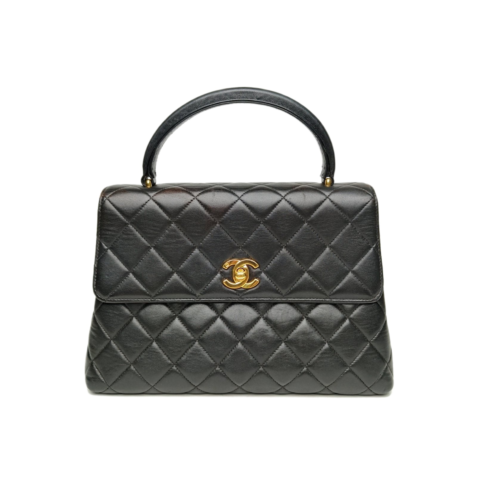 Chanel Vintage Kelly Handbag 25 Black Lambskin