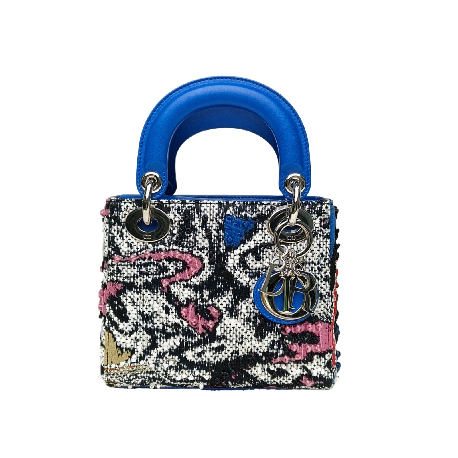 Dior Lady Dior Mini Graffiti Leather Knit Silver Hardware