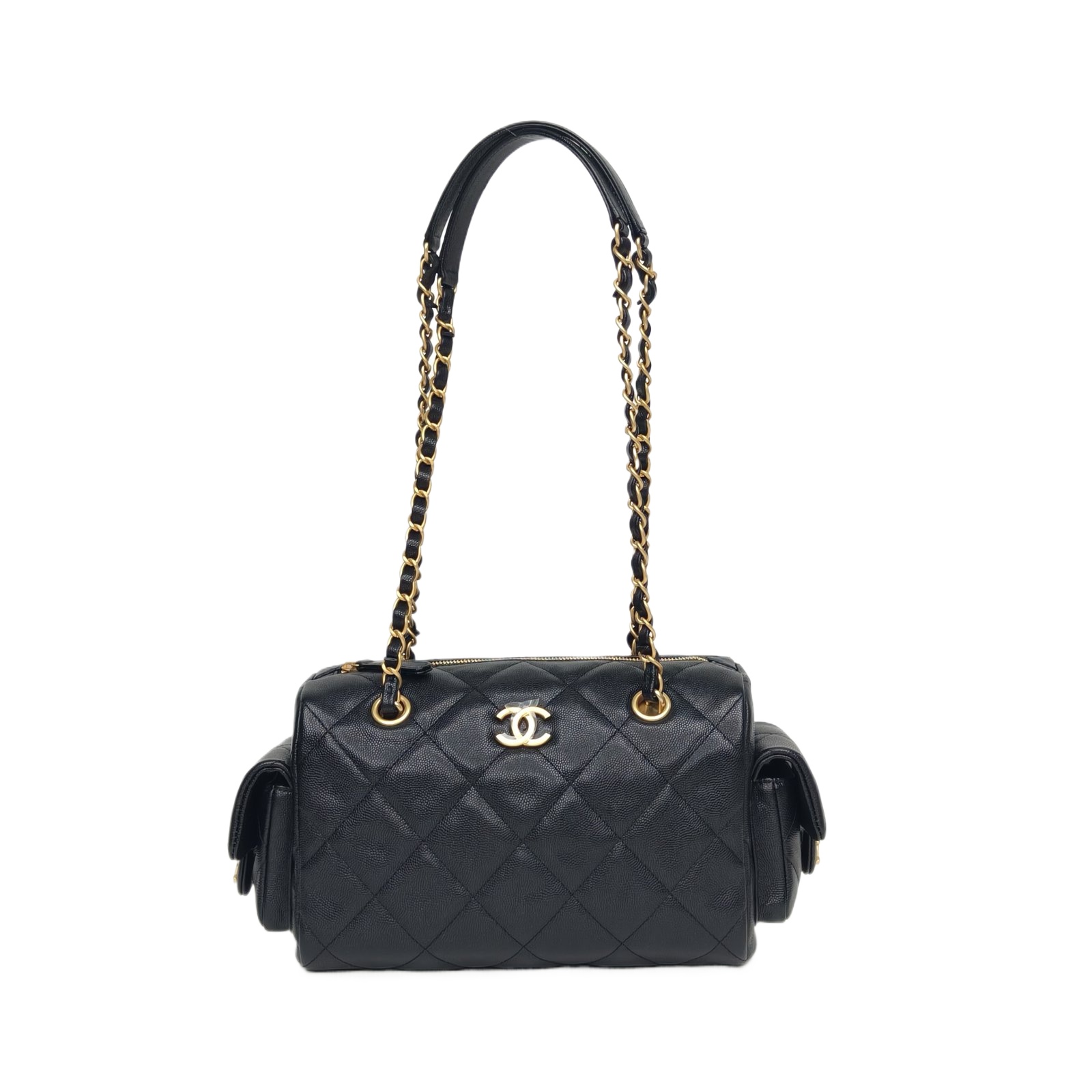 Chanel 25K Bowling Bag Small Black Caviar Gold Hardware