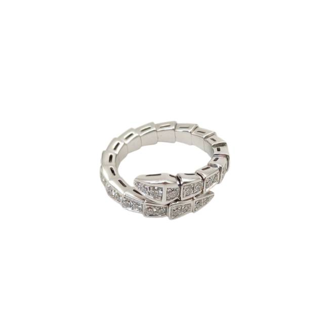 BVLGARI Serpenti Ring 18K White Gold with Full Pavé Diamonds