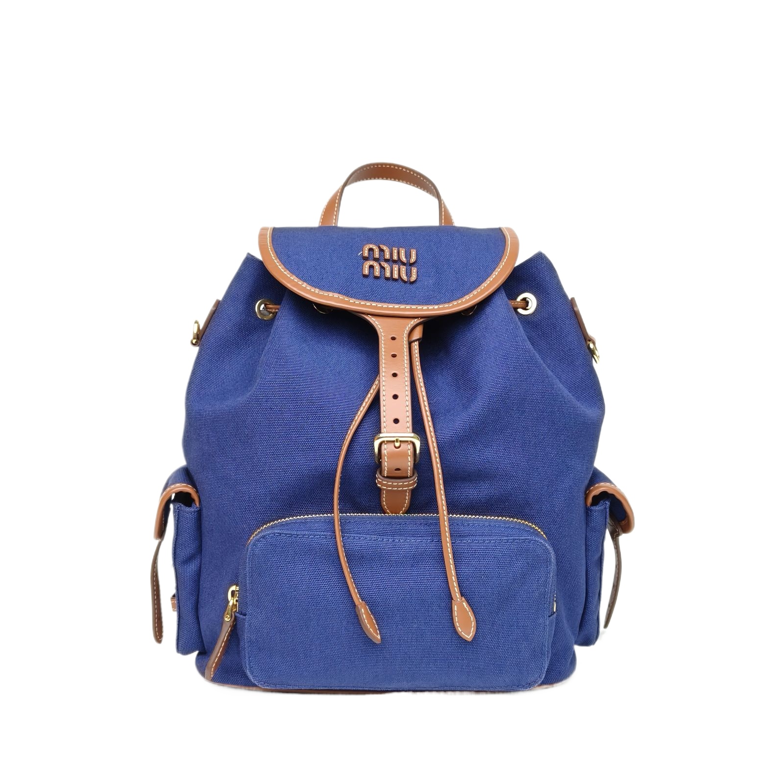 Miu Miu Logo Canvas Backpack Blue