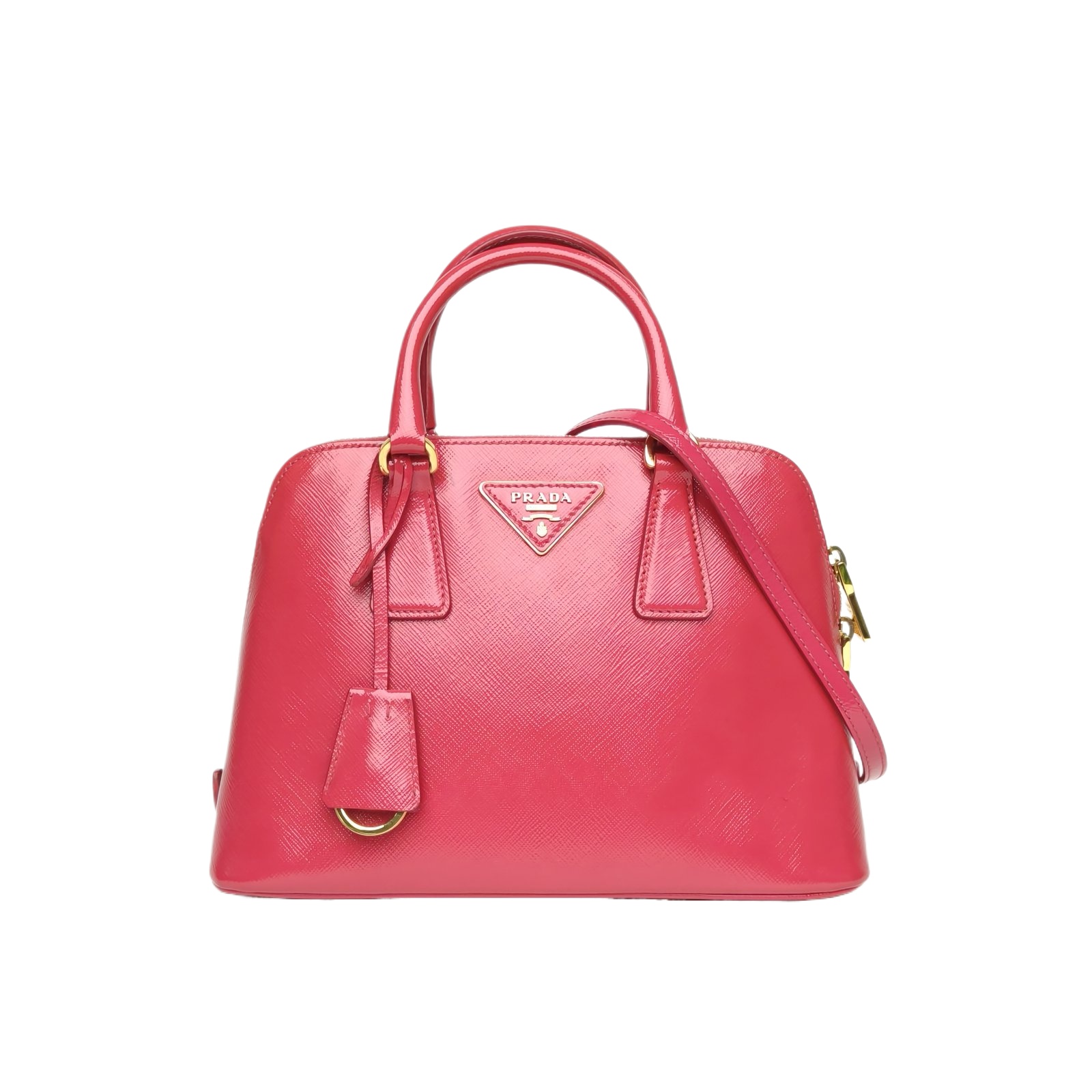 Prada Top Handle Shell Bag Small Rose Red Leather