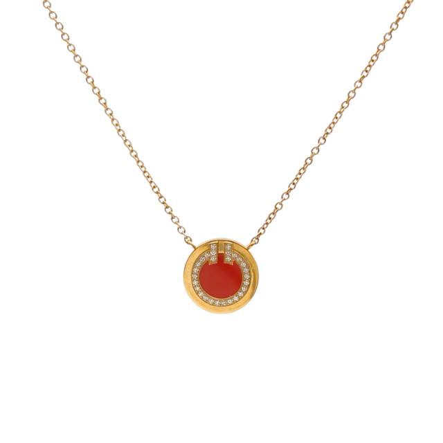 TIFFANY & CO. T Two-Tone Necklace 18K Yellow Gold with Diamond & Carnelian
