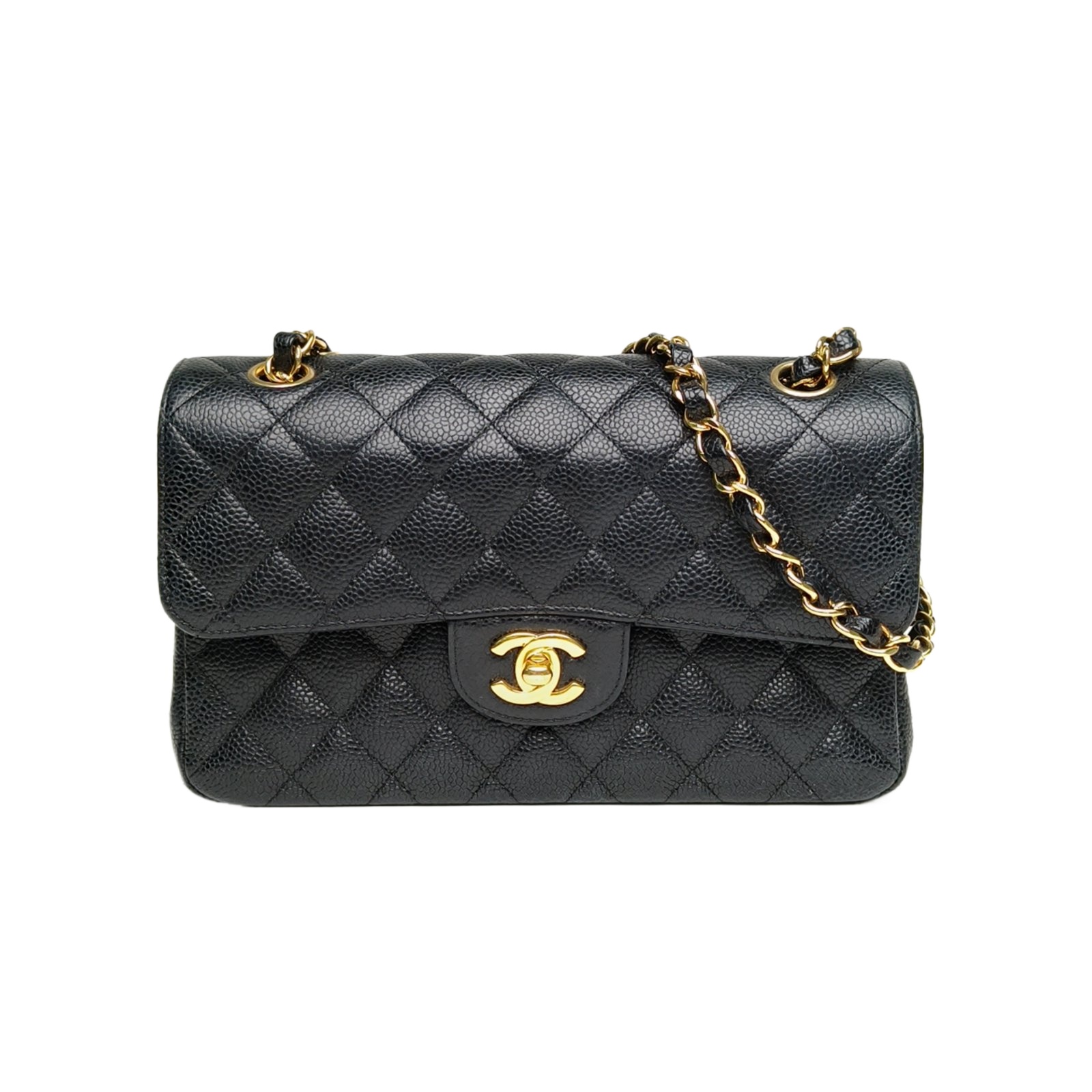 Chanel Classic Flap Small Bag Black Caviar Leather Gold Hardware