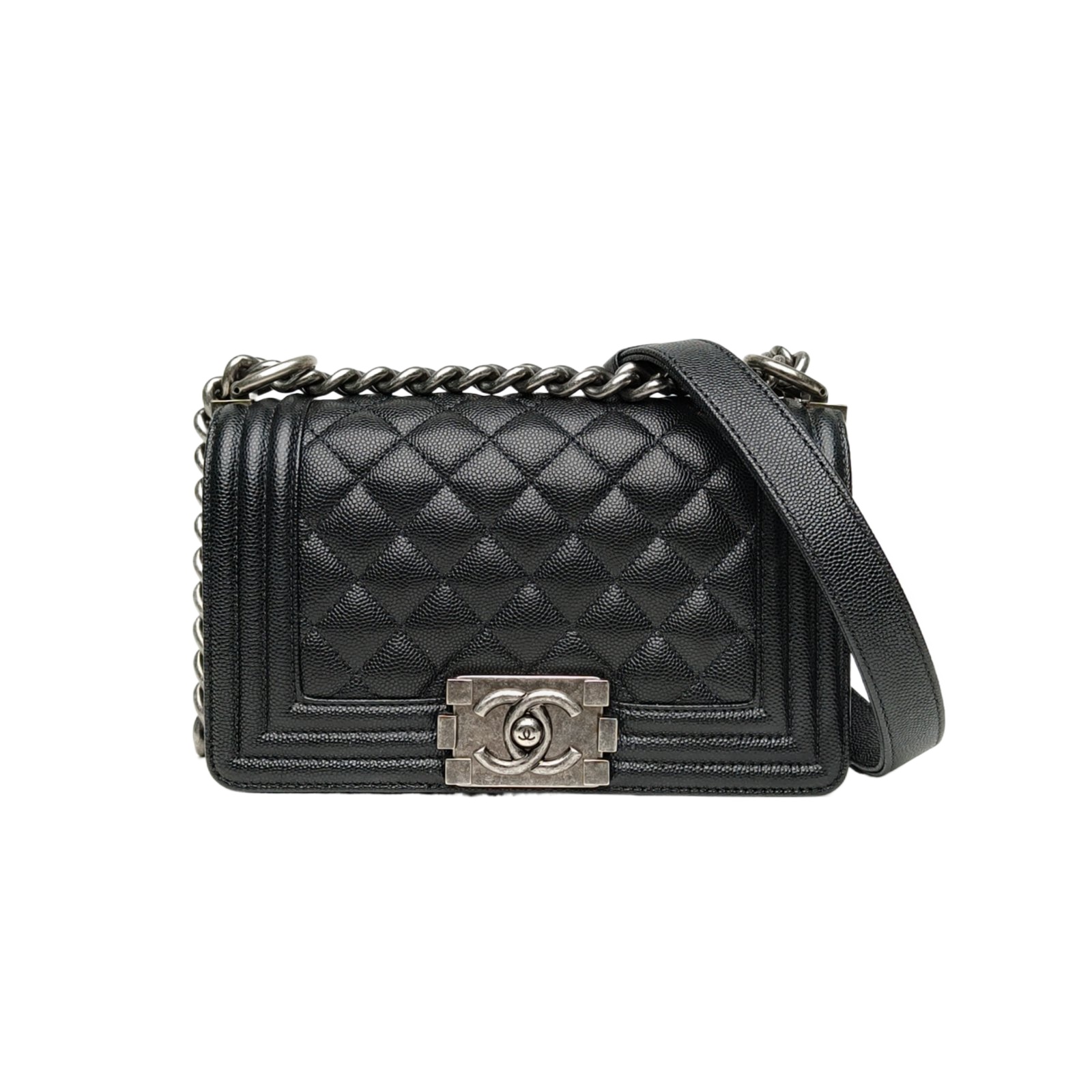 Chanel Leboy Small Bag Black Quilted Caviar Leather Silver Hardware