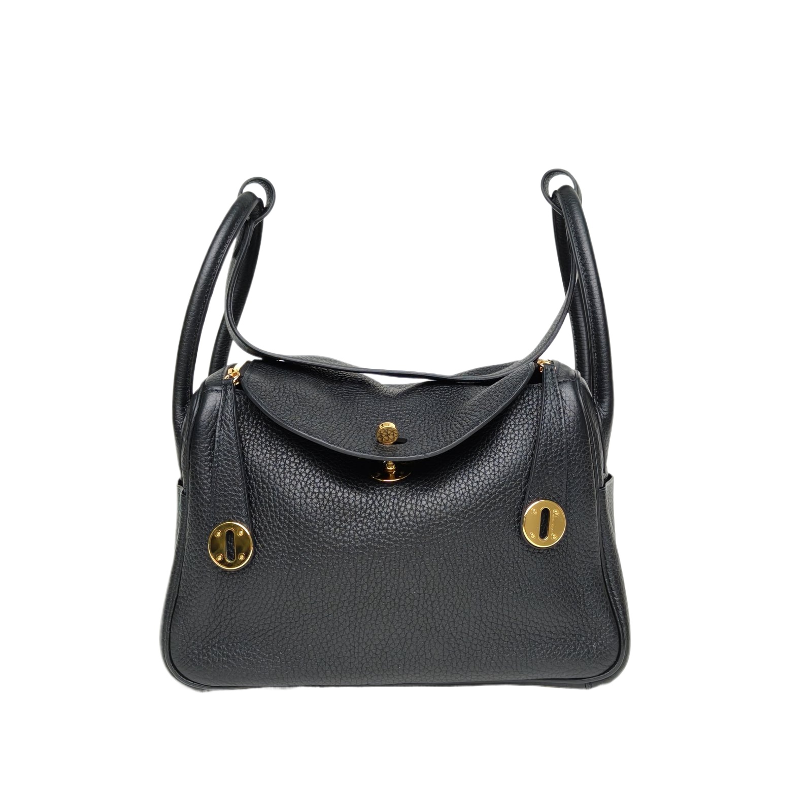 HERMES Lindy 26 Bag Black Clemence Leather Gold Hardware