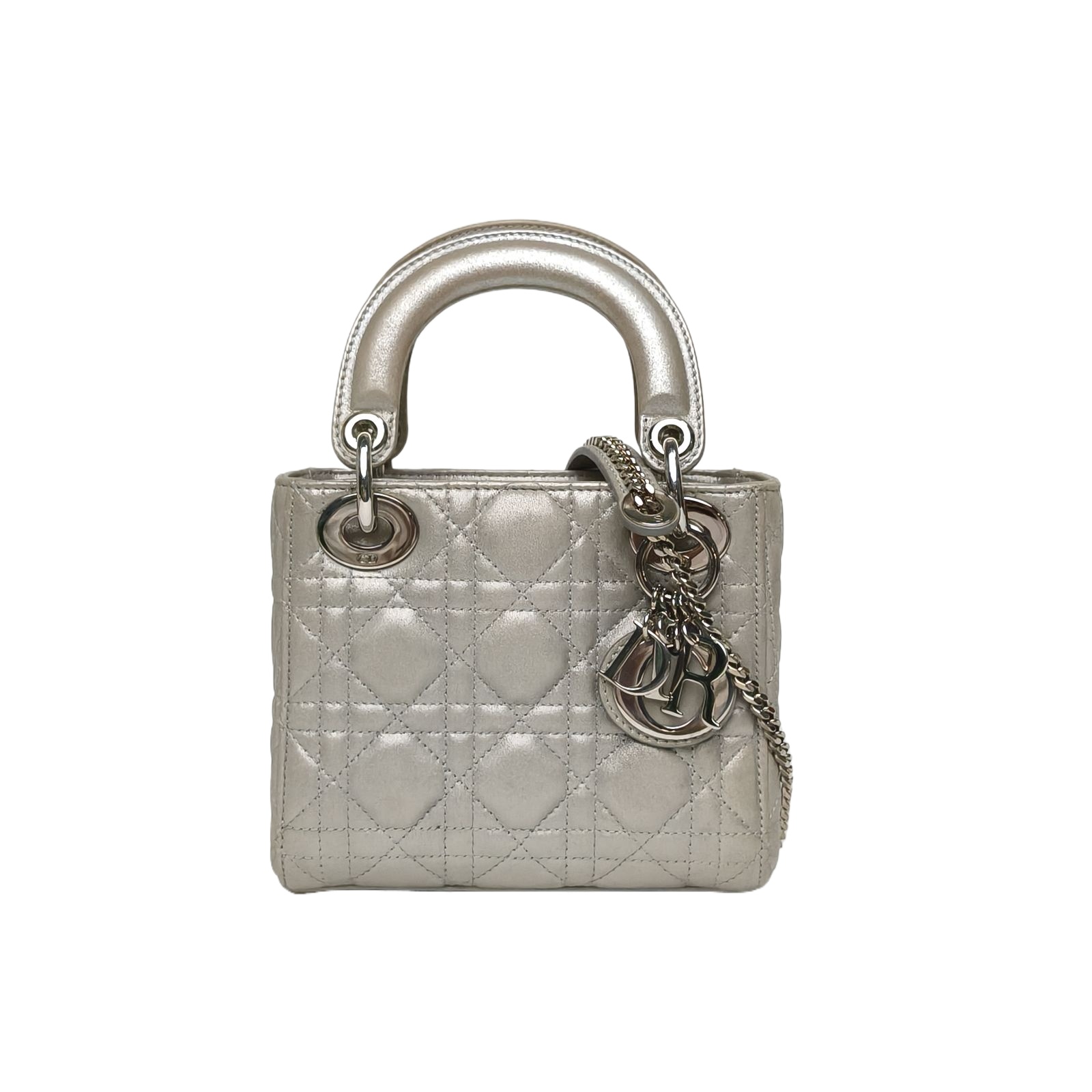 Dior Lady Dior Mini 3 Grey Technical Leather Silver Hardware