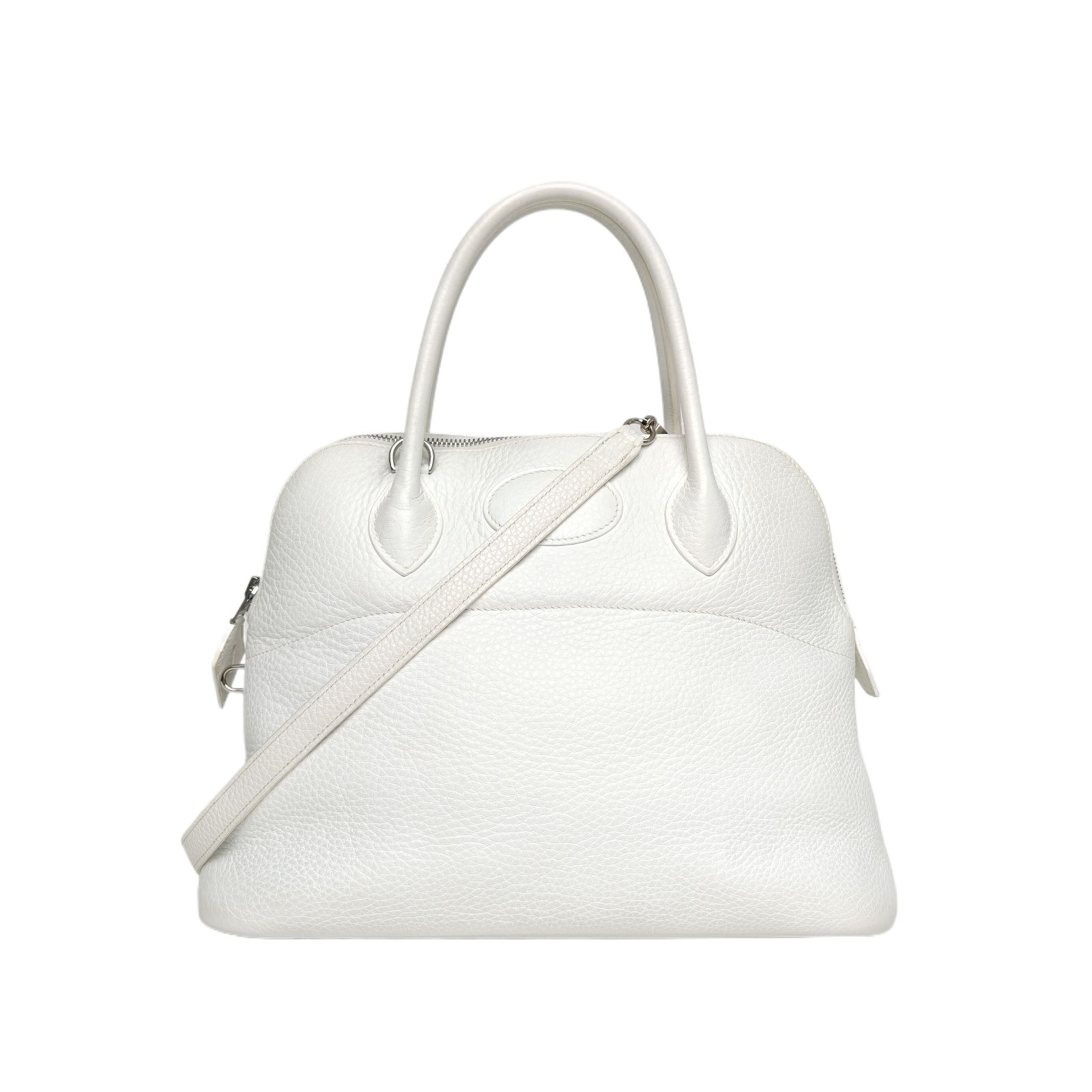 HERMES Bolide 31 White Taurillon Clemence Leather Silver Hardware