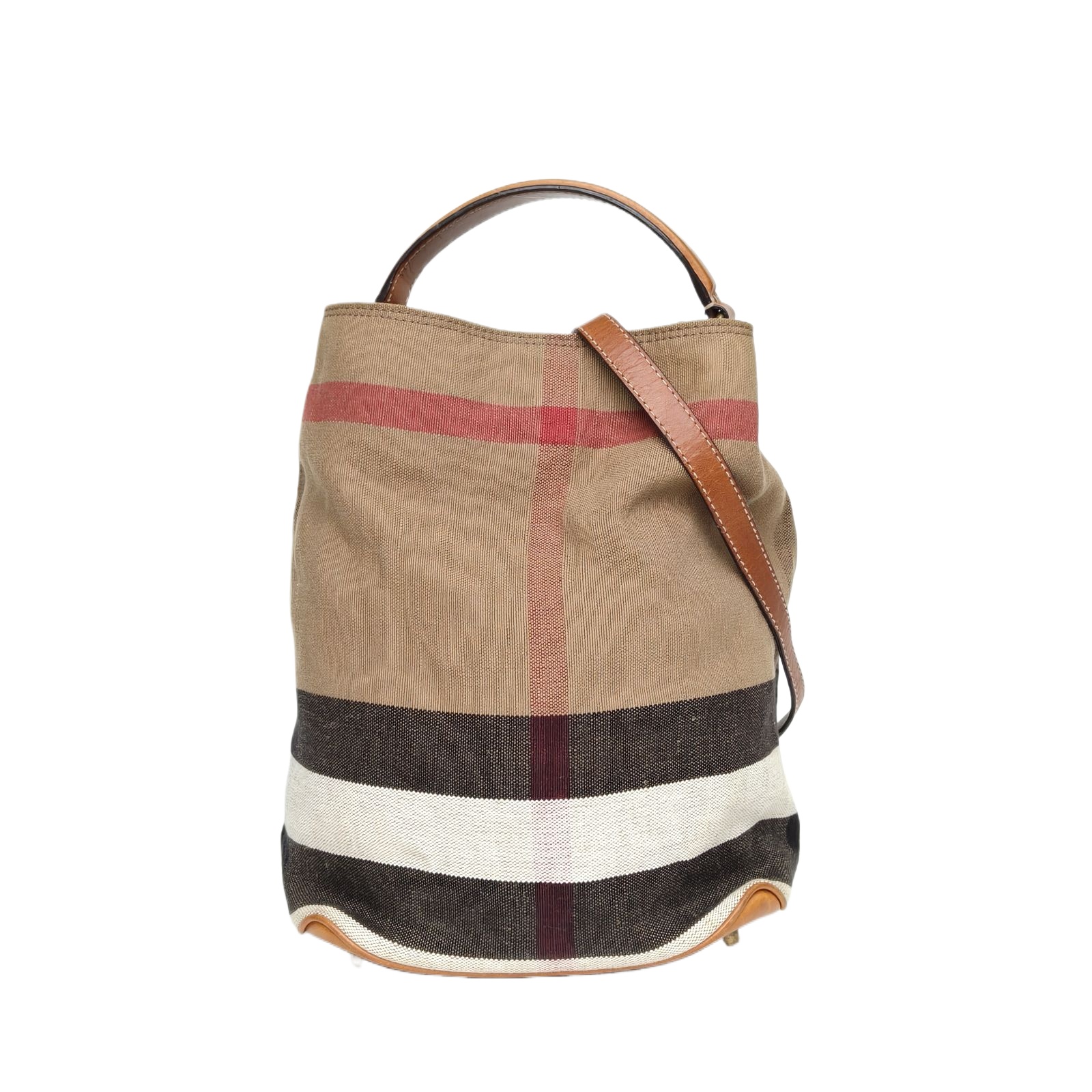 Burberry The Ashby Bucket Bag House Check Canvas Gold Hardware