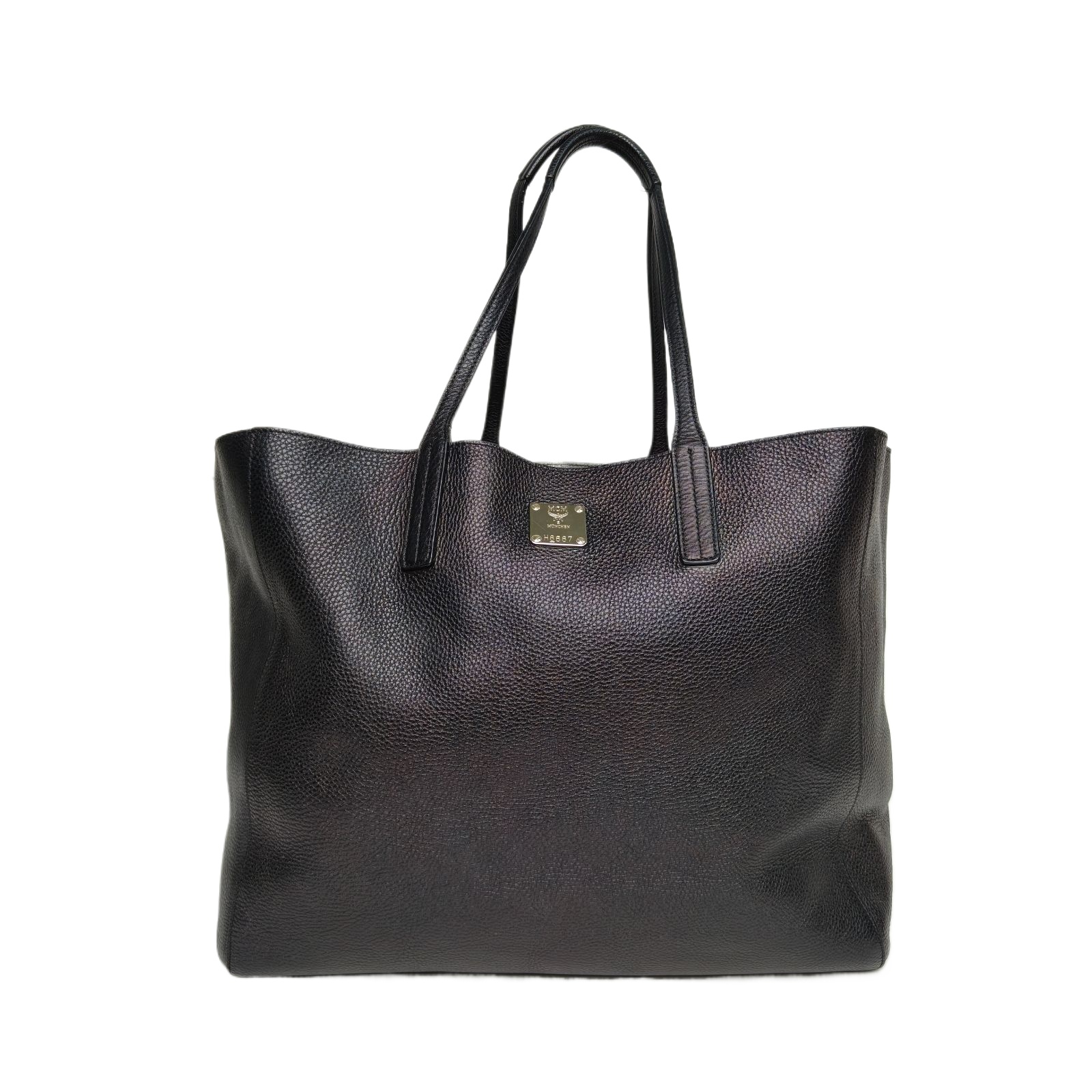 MCM Black Leather Tote Light Gold Hardware