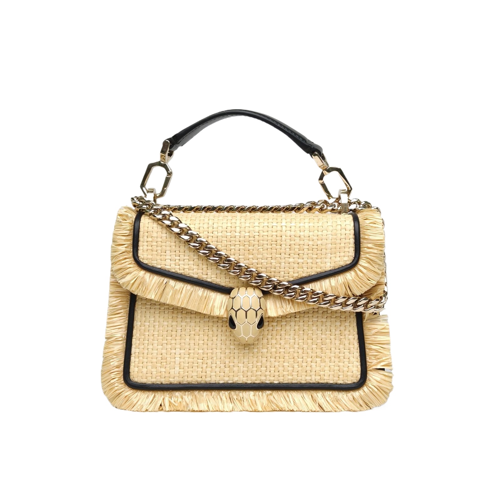 Bulgari Serpenti Forever Mini Raffia Bag Brown Raffia