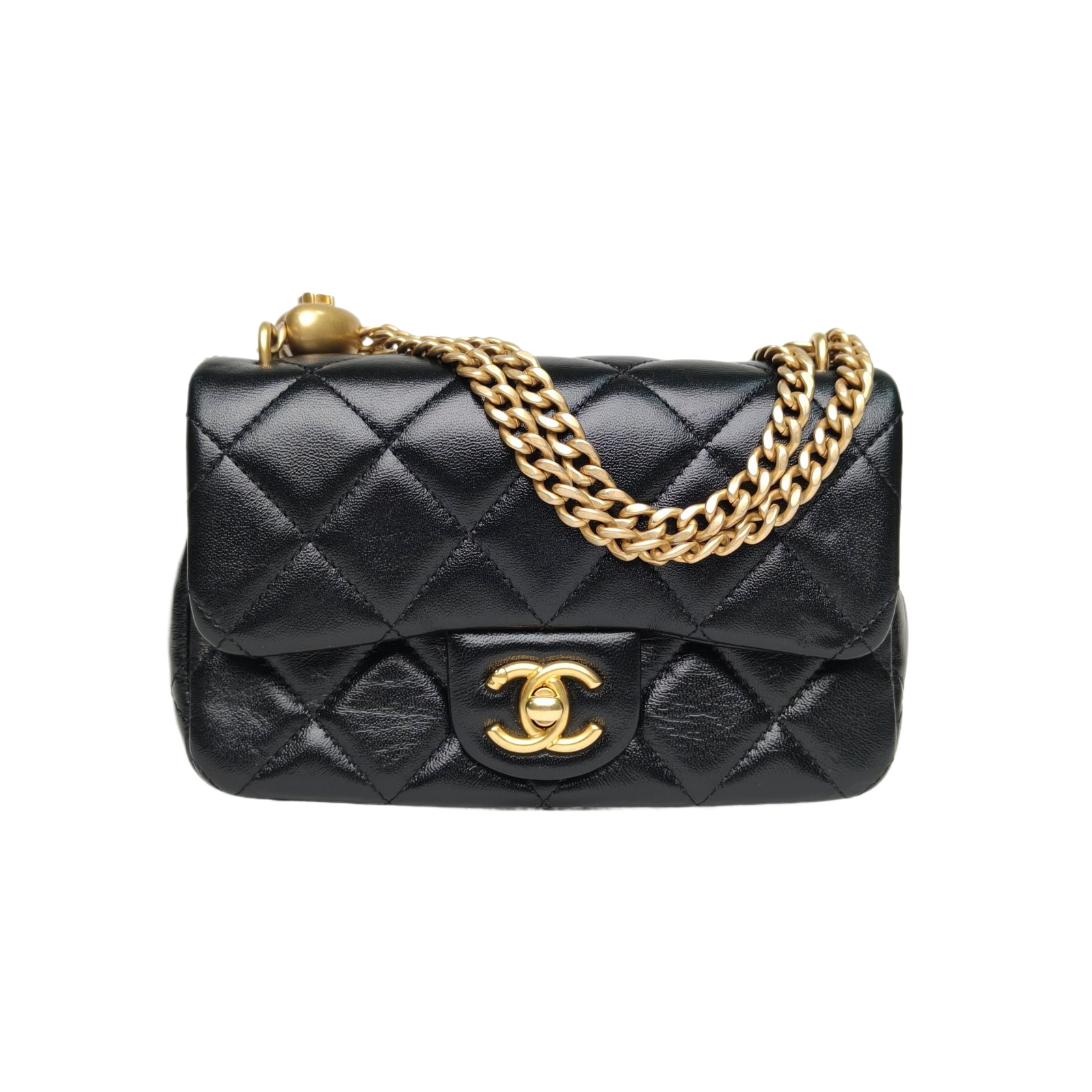 Chanel Classic Flap 25cm Heart Charm Black Leather Gold Hardware