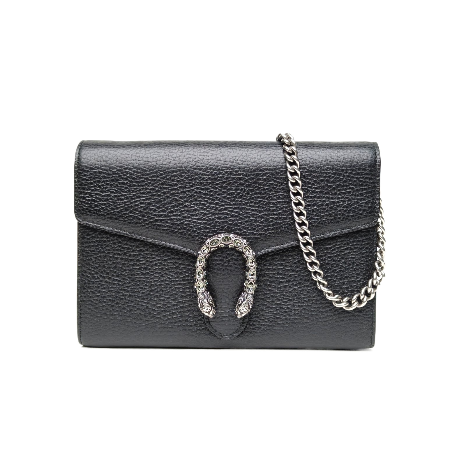Gucci Dionysus WOC Black Leather Crystal Buckle