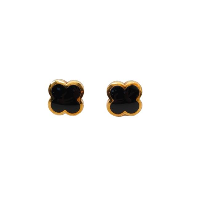 VAN CLEEF & ARPELS Pure Alhambra Onyx Earrings 18K Yellow Gold