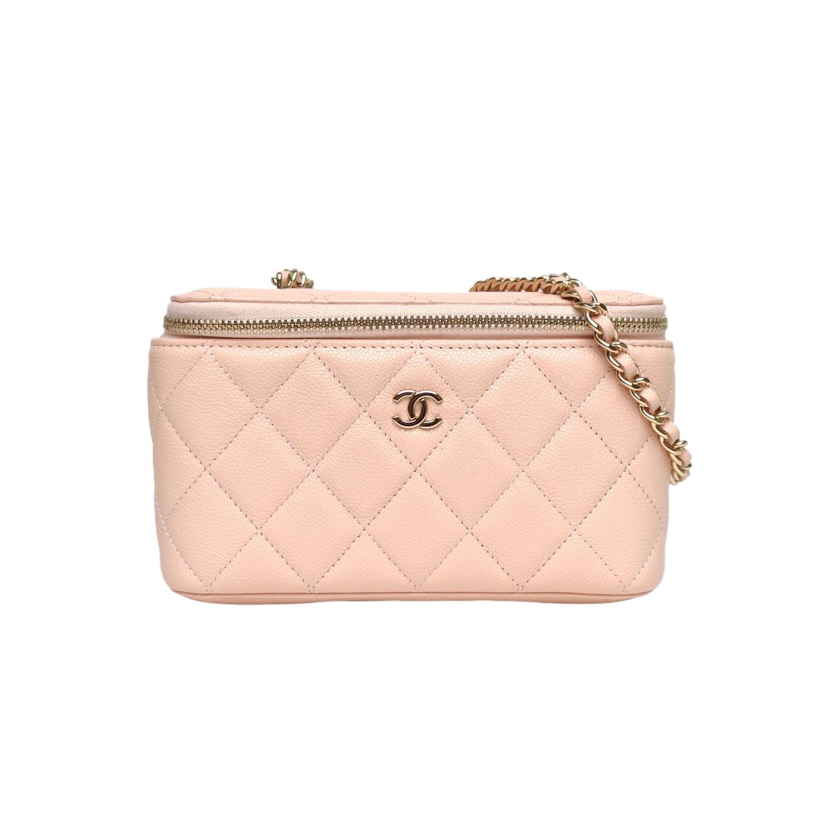 Chanel Vanity Case Long Pink Caviar Leather Gold Hardware