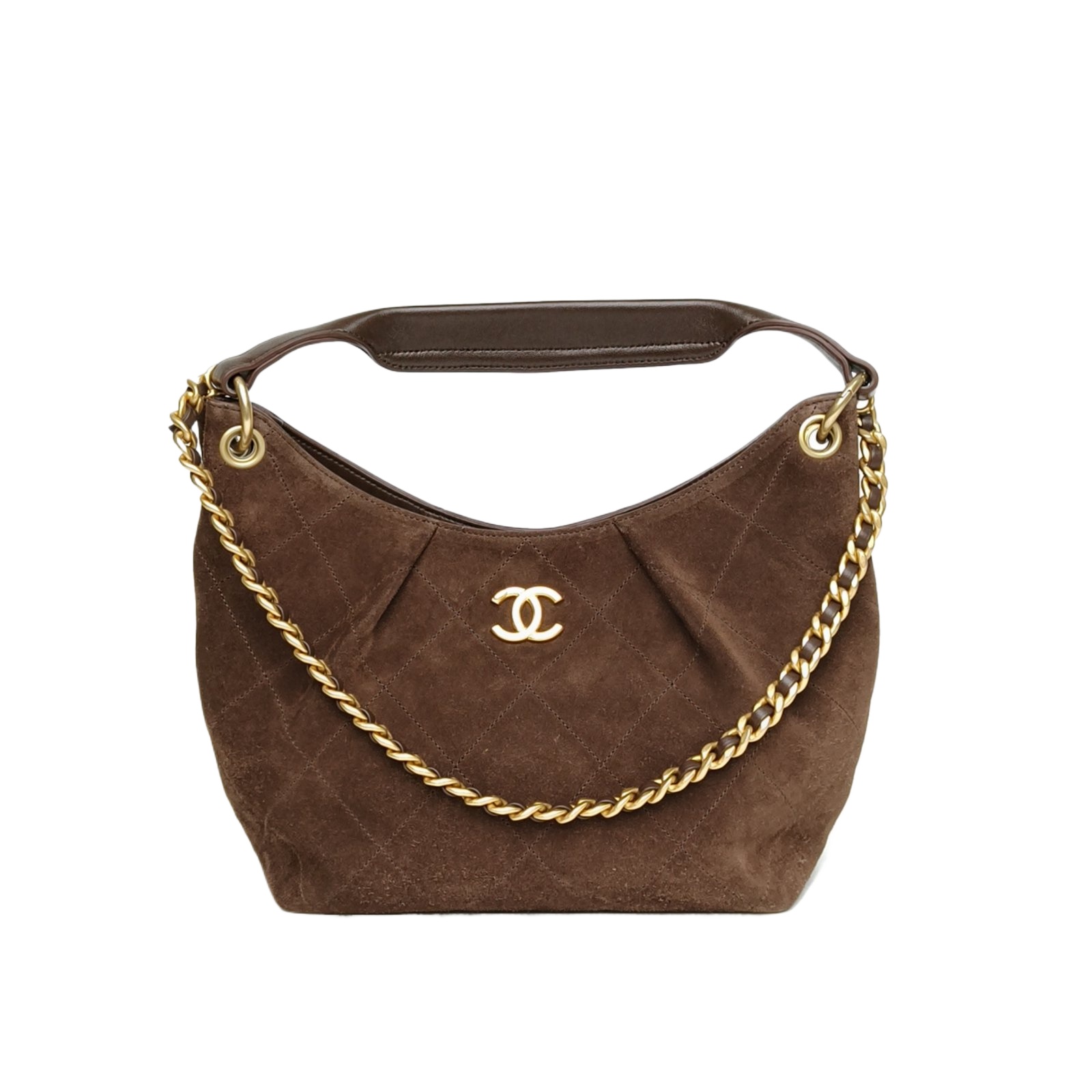 Chanel 26C Hobo Bag Small Brown Suede Gold Hardware