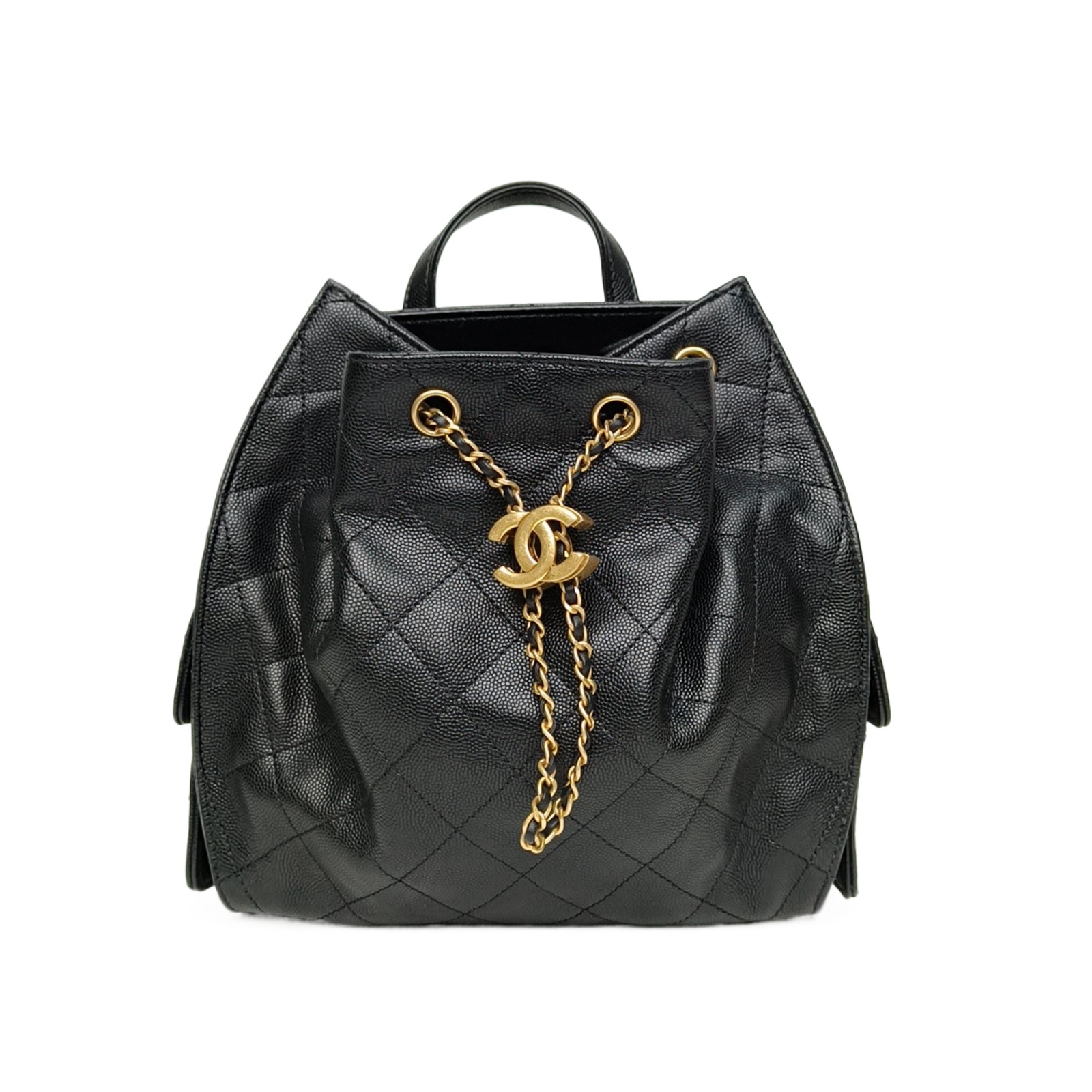 Chanel 25 Bag Backpack 23cm Black Caviar Leather  Gold Hardware