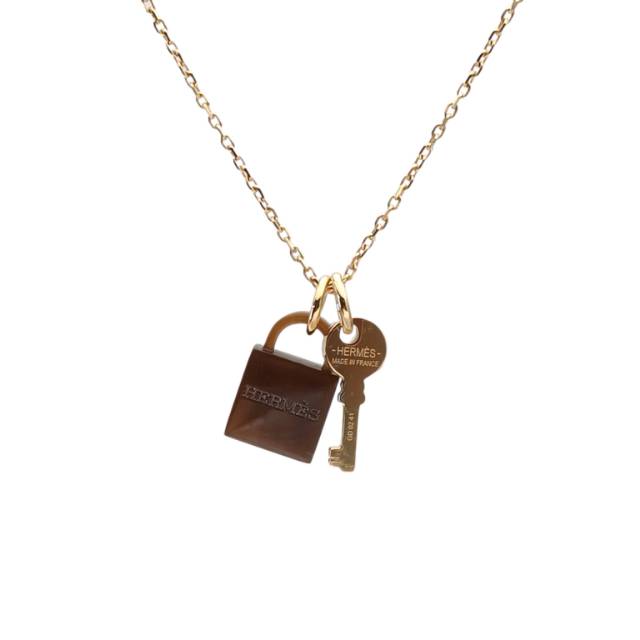 HERMES Lock & Key Pendant Necklace Alloy