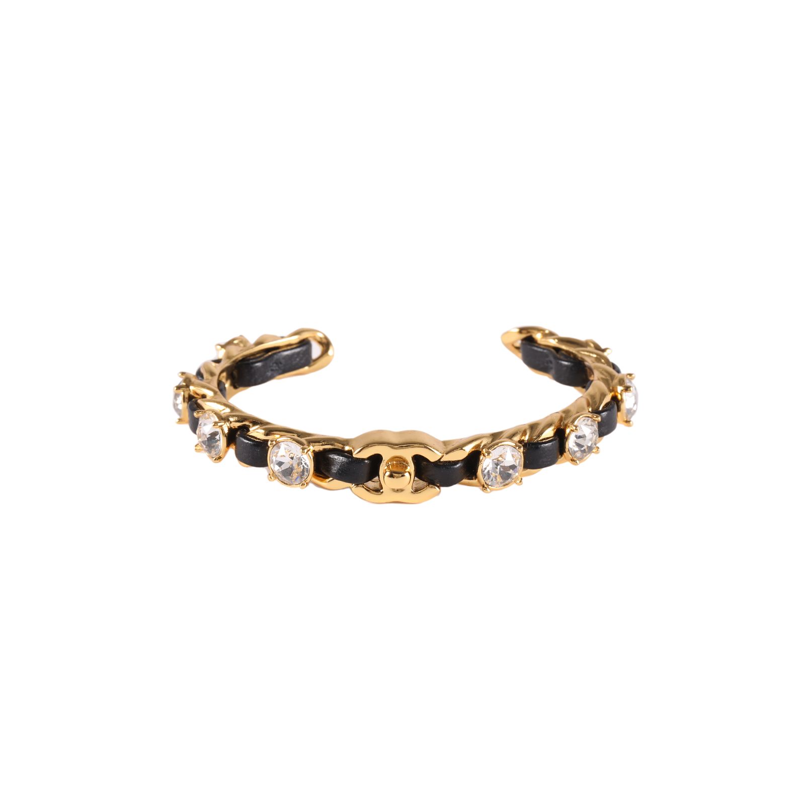 Chanel Vintage CC Crystal leather bracelet