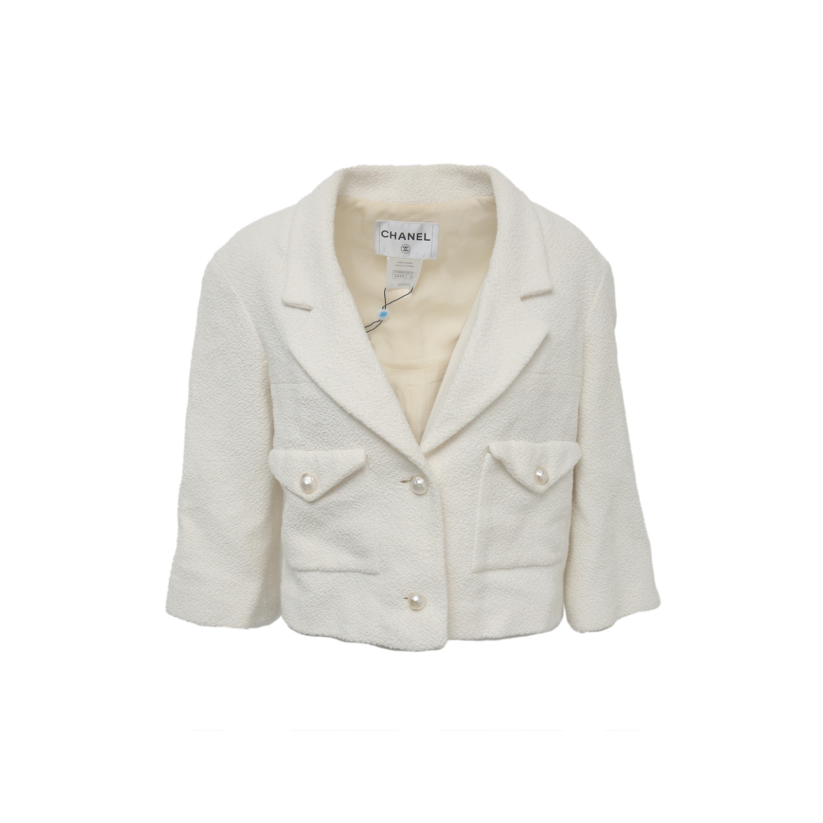 CHANEL White Cotton Pearl-Button Jacket
