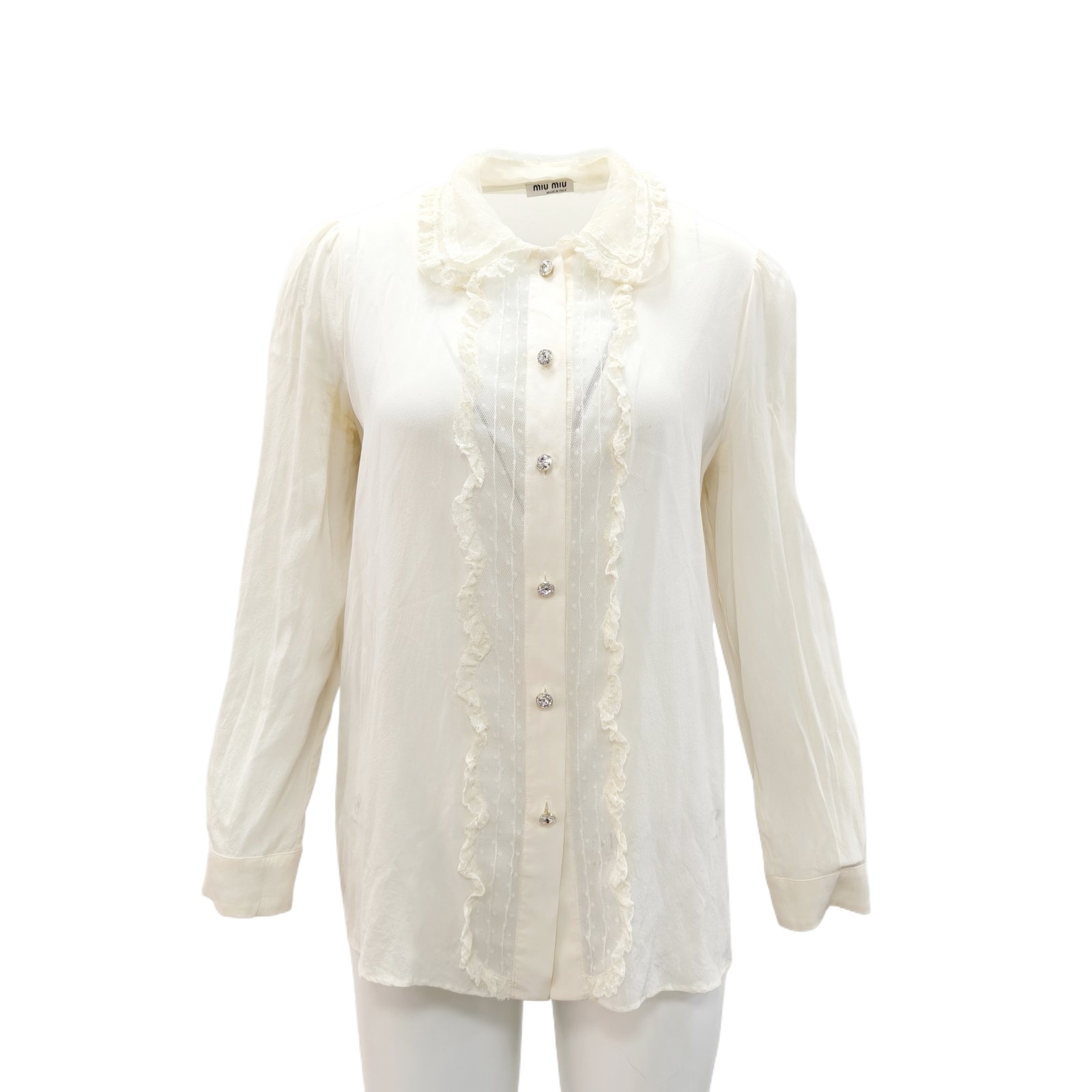MIU MIU Off White Silk Lace Collar Blouse