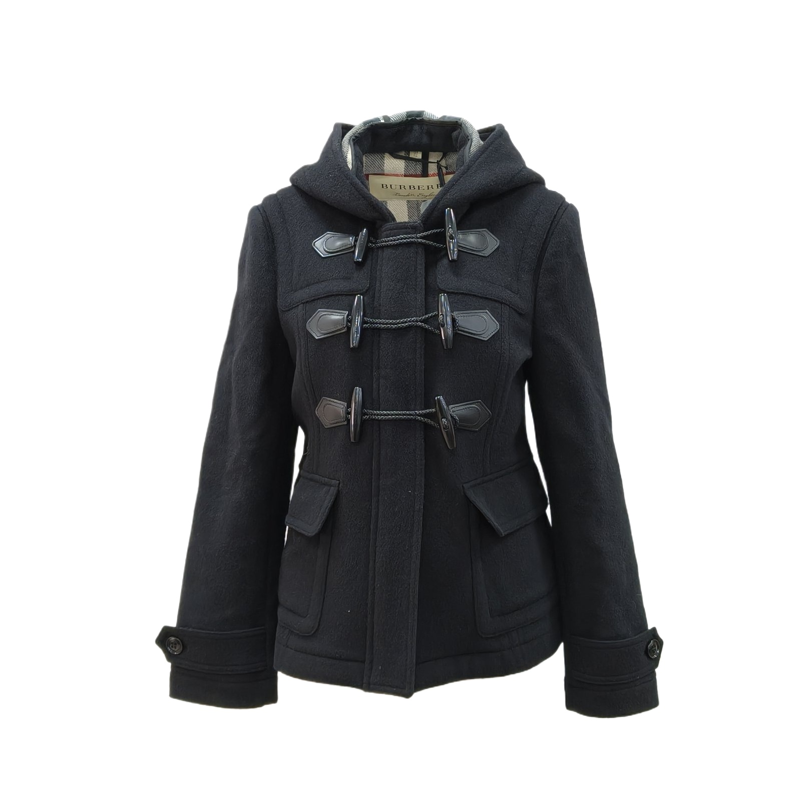 BURBERRY Black Cotton Nylon Wool Duffle Short Jacket