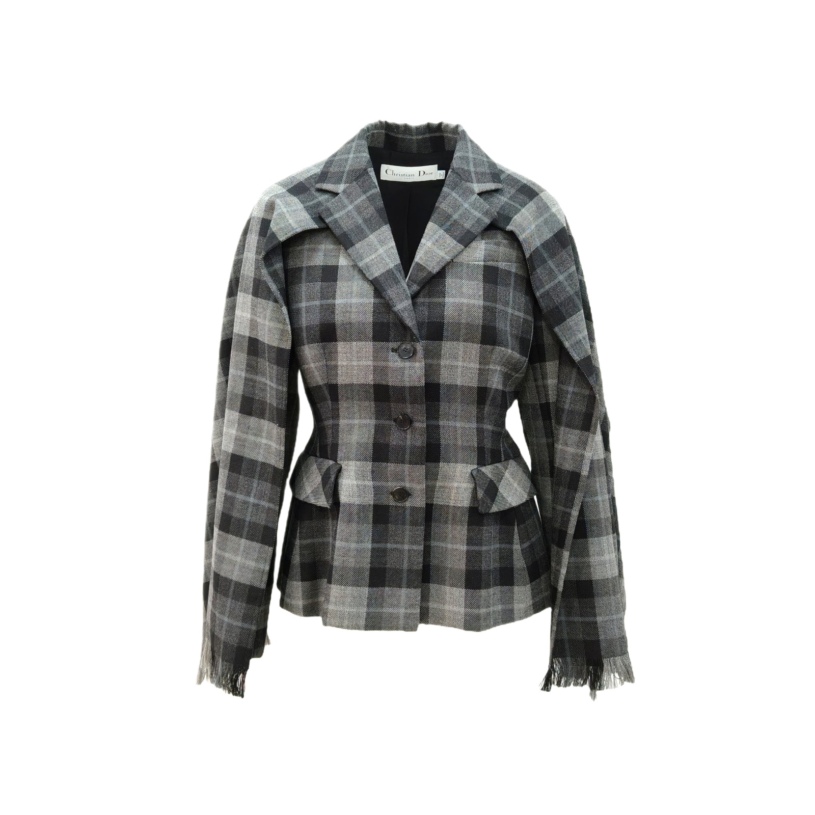 DIOR Black Wool Plaid Cape Blazer