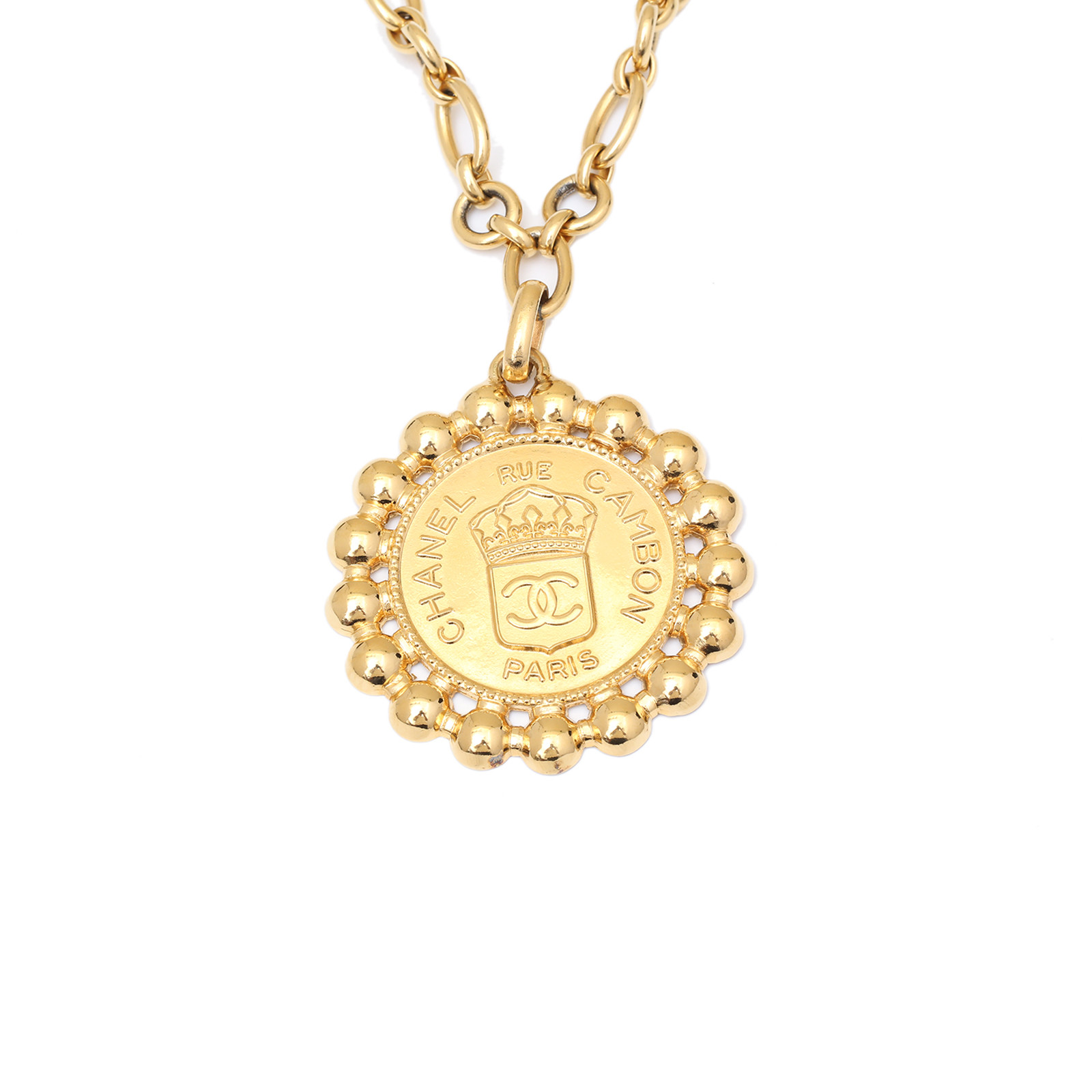 CHANEL Vintage Gold Disc Pendant Necklace
