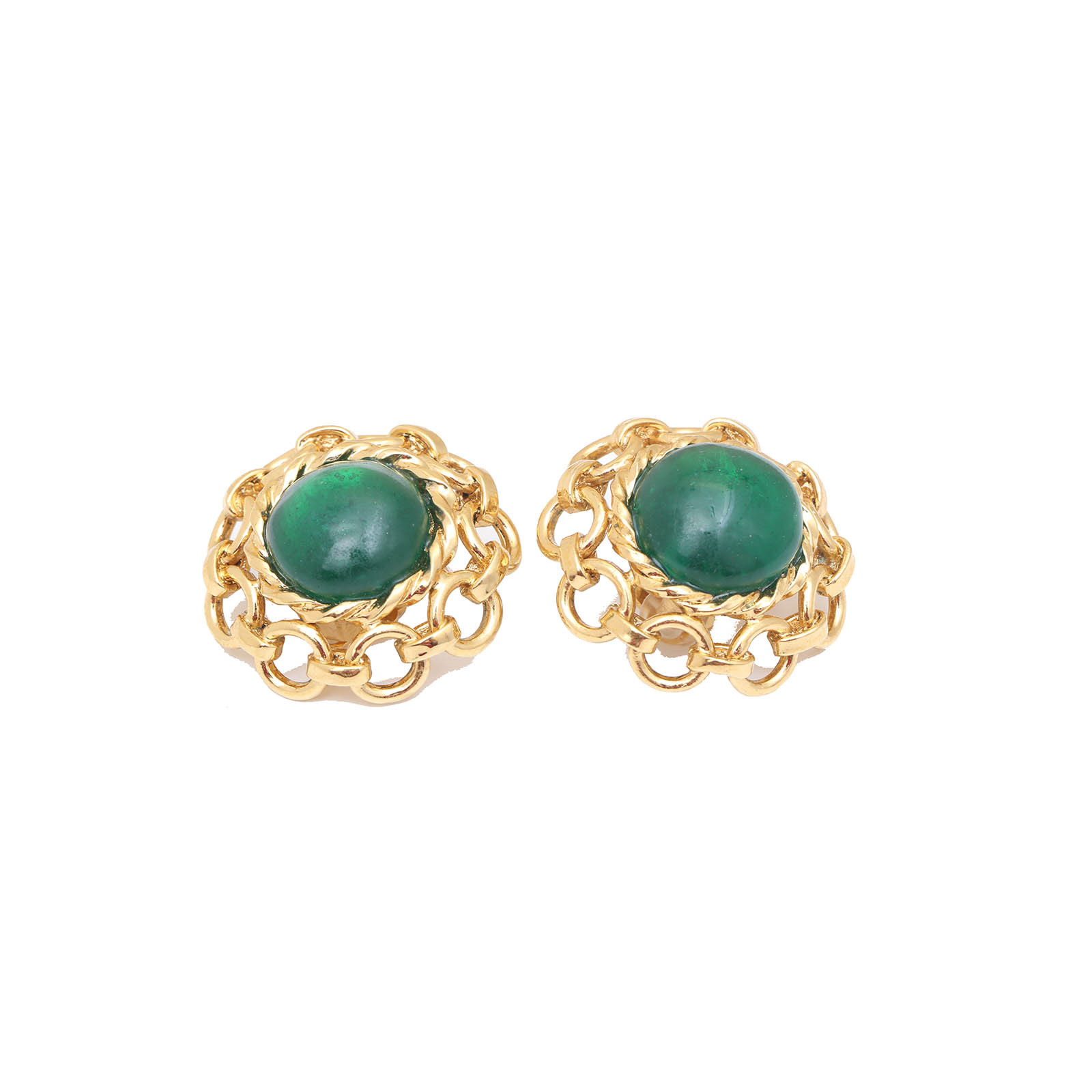 CHANEL Vintage Green Glass Earrings